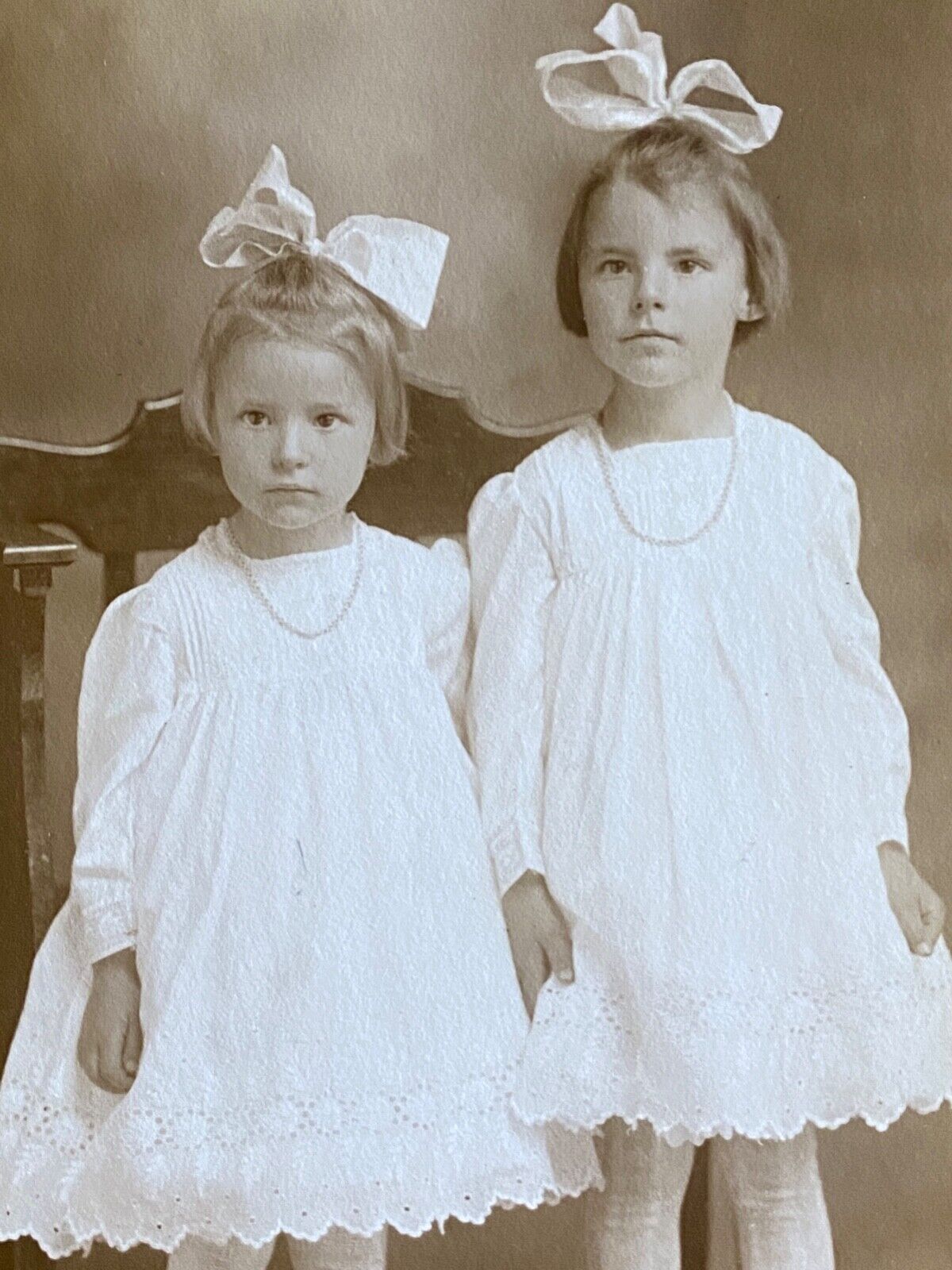 1911 RPPC - TWO SISTERS antique real photo postcard MARGUERITE and LUCILE cute