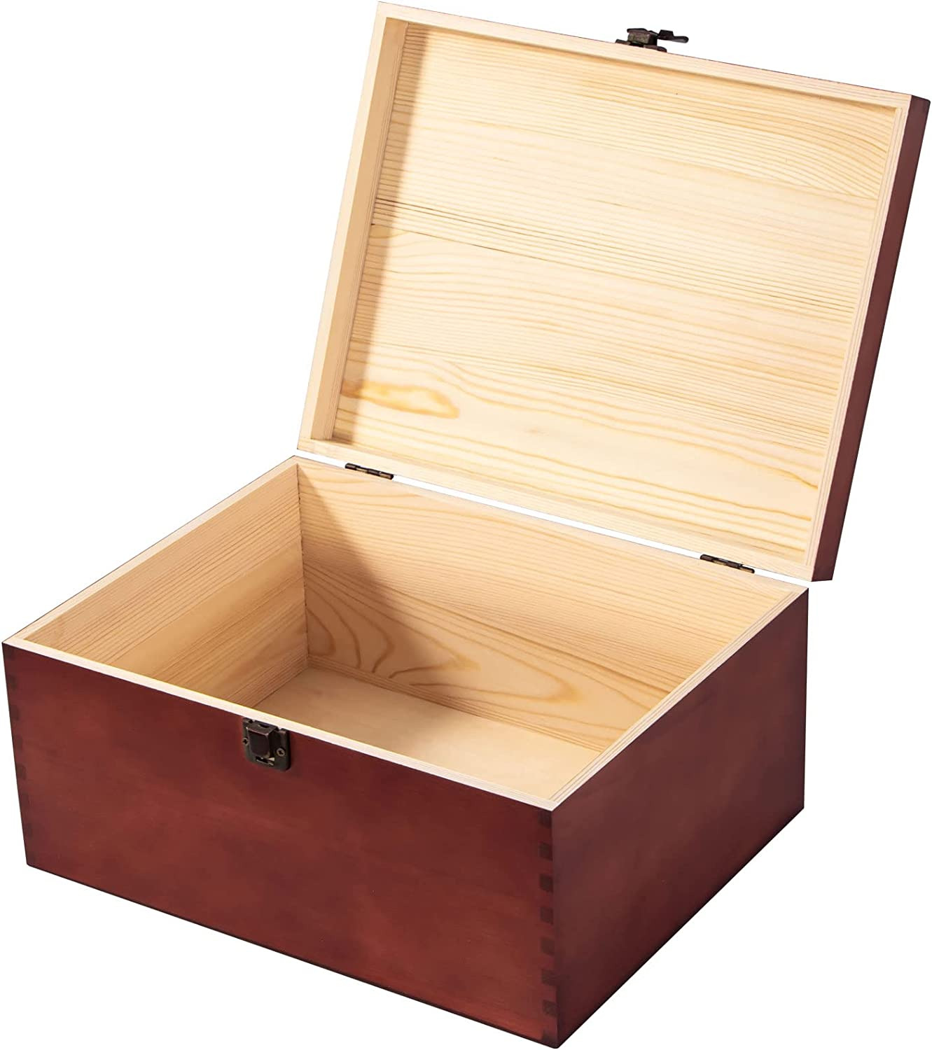 Vintage Wooden Storage Box Container with Hinged Lid Front Clasp, 12\'\' X 9.3\'\' X