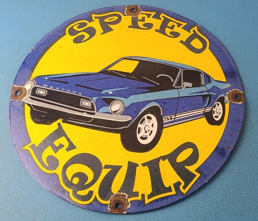 VINTAGE MOON EYES SPEED EQUIP PORCELAIN GAS SERVICE FORD MUSTANG SIGN