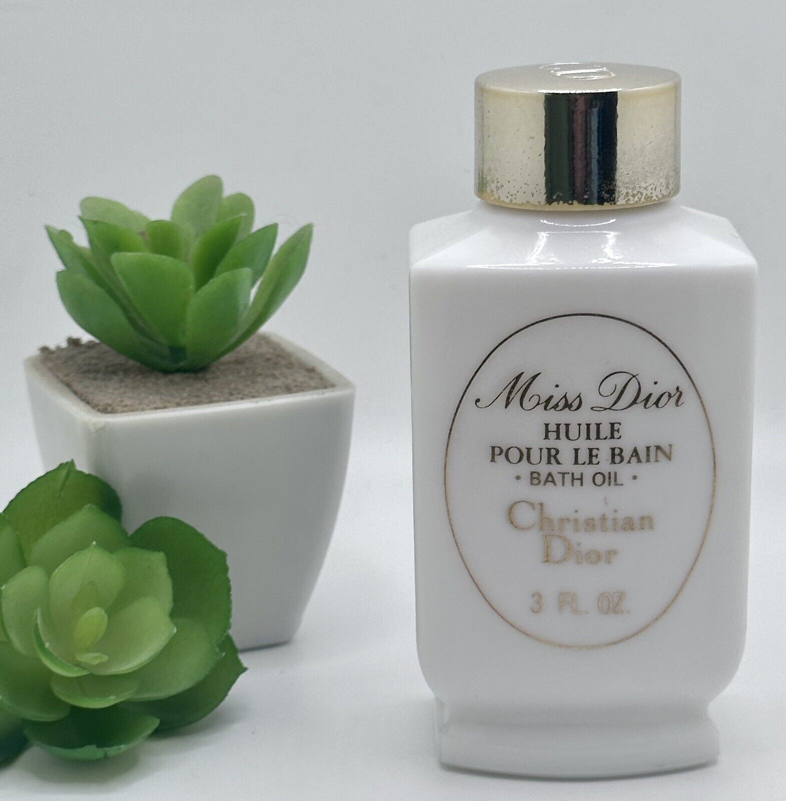 Original 1970s Christian Dior MISS DIOR Bath Perfume 3 Oz Splash Milk Glass 70%