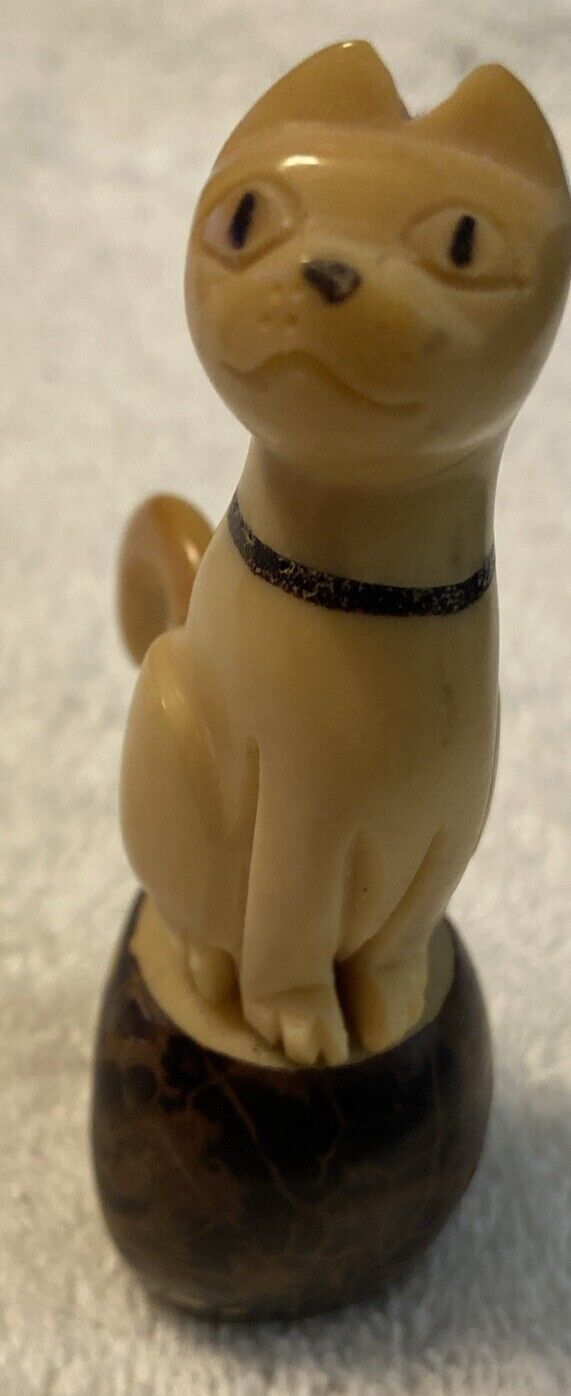 Vintage Carved Cat Kitten Figurine Hand Made Sitting 4” Art Gift Nature Material