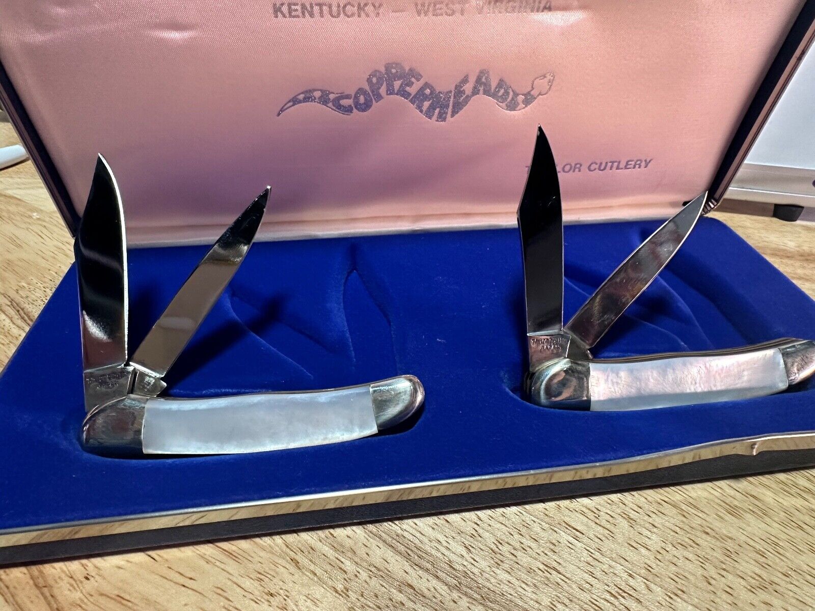 Taylor Cutlery Copperhead Pearl Knife Set - WOW West Va. Kentucky - 1981