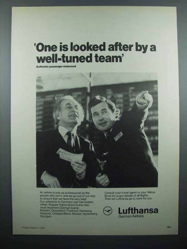 1978 Lufthansa Airlines Ad - A Well-Tuned Team