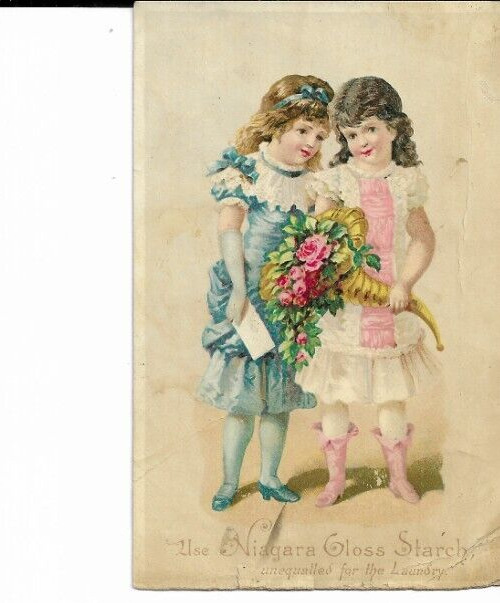 Niagara Corn Starch Victorian Trade Card 2 Young Girls Beautiful Dresses