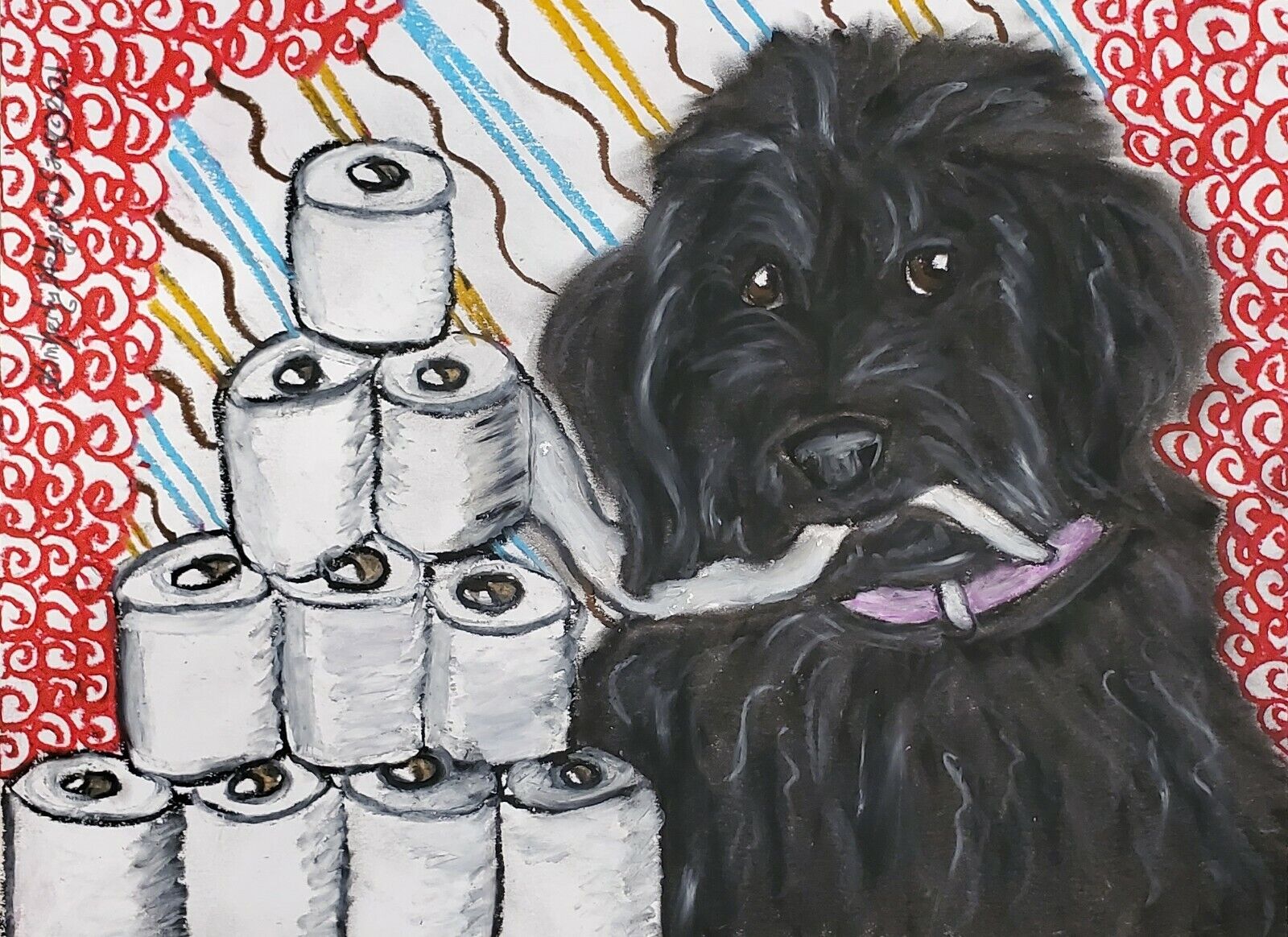 BLACK LABRADOODLE 11x14 Art Print Dog Collectible Signed Artist KSams TP Hoarder