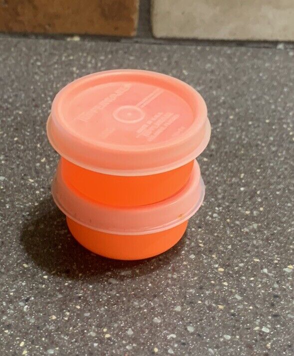 Vtg Tupperware Smidgets Pill Box 1 oz Mini Bowl Travel Container Neon Orange