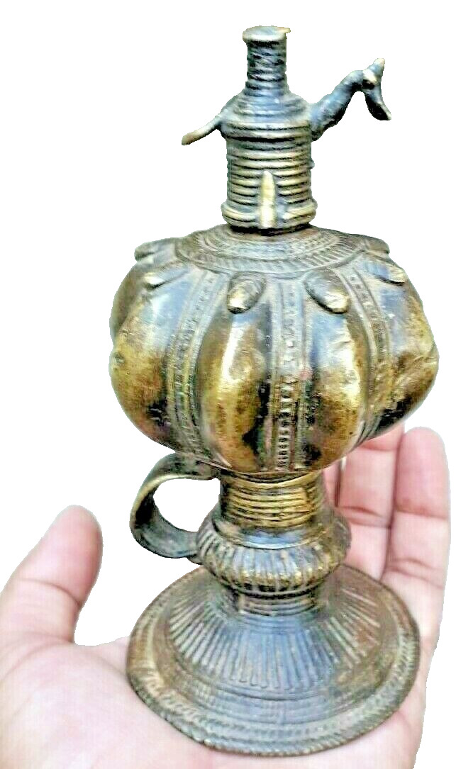 Rare Brass Diya Oil Dispenser Holy Diya Oil Lamp Collectable SOUTH INDIA