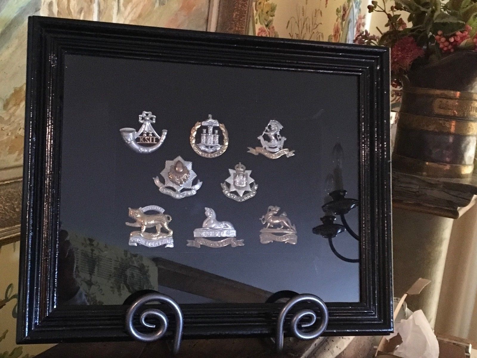 English British Military Cap Badges Framed Eight Personal English Collection