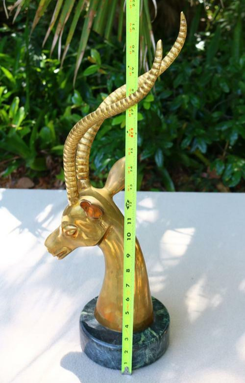 Brass Antelope Ibex HEAVY old estate Marble Base Bust 20\