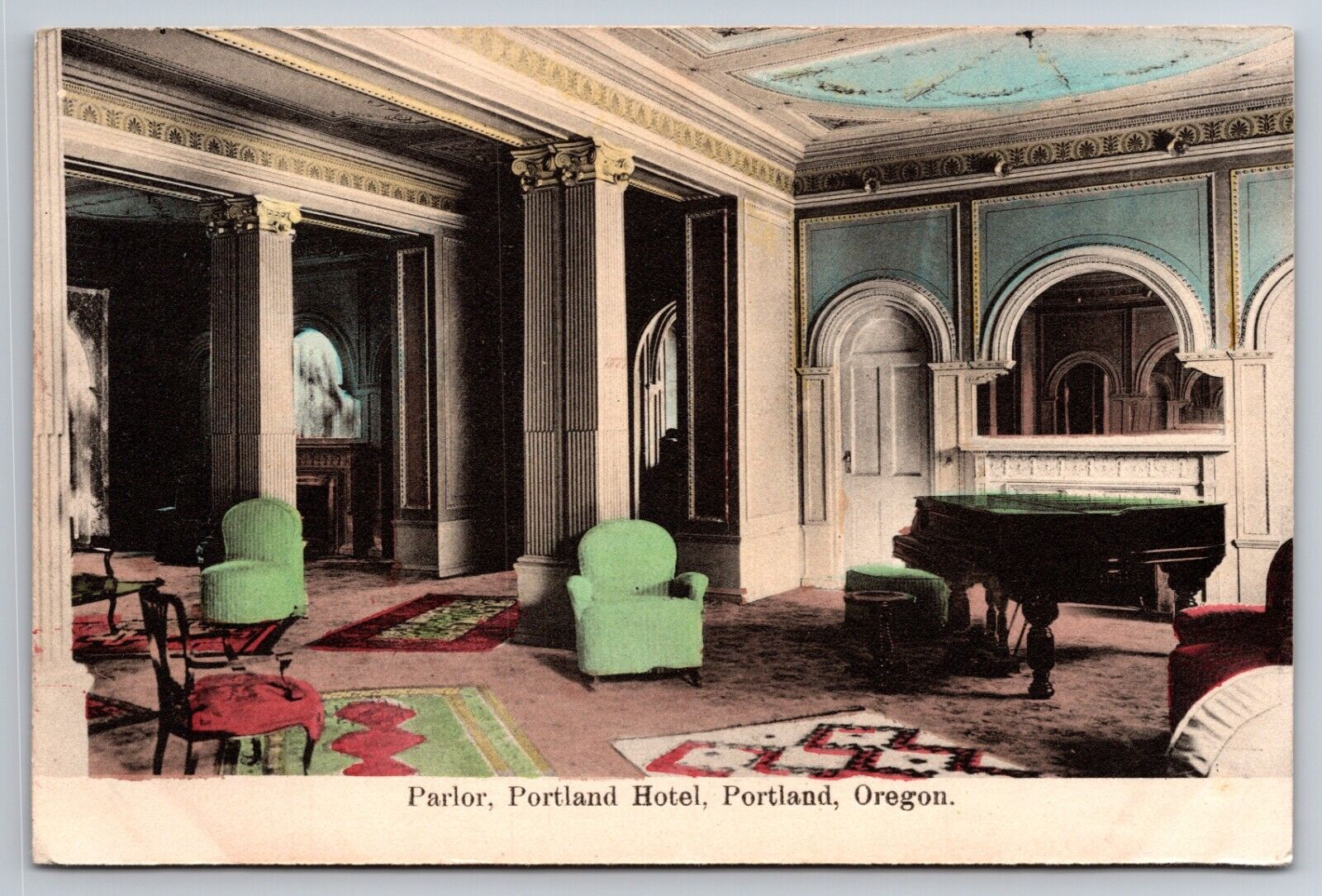 Interior Parlor Portland Hotel Portland Oregon OR Piano c1910 Postcard