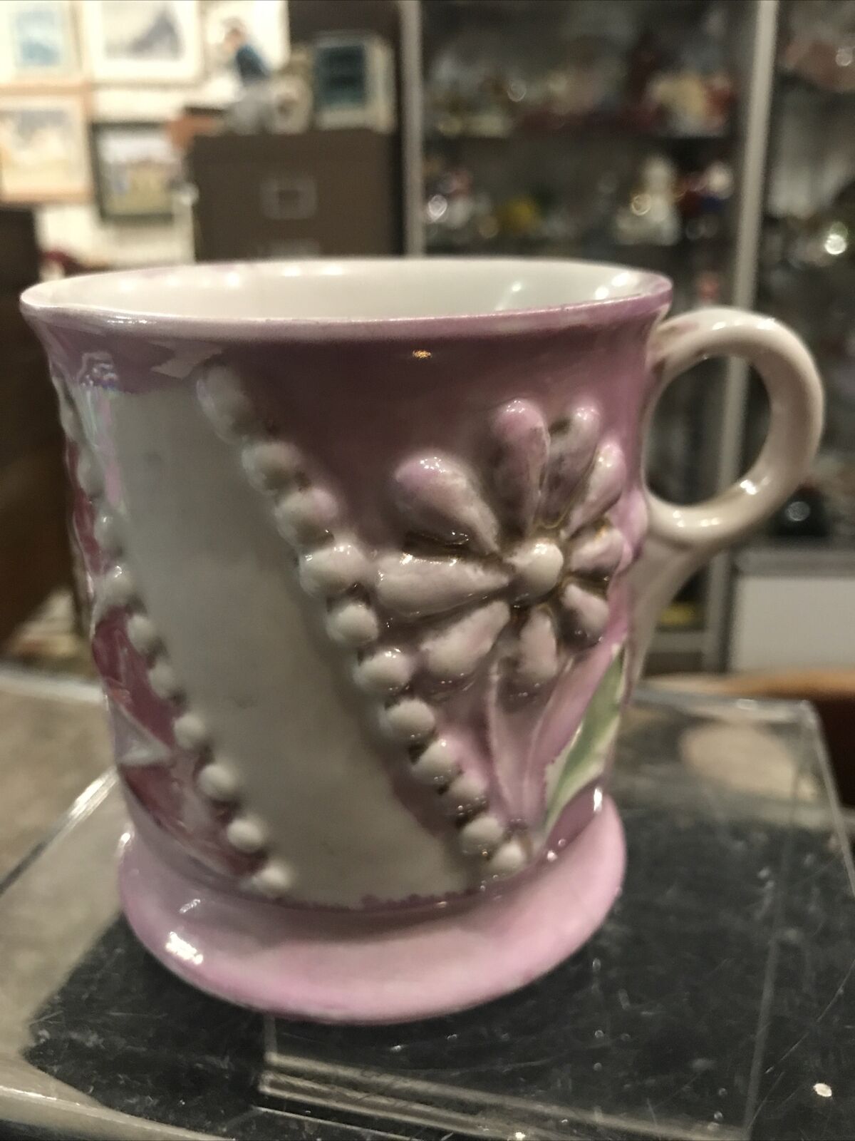 vintage antique Pink Luster Purple  Victorian Shaving Mug Cup