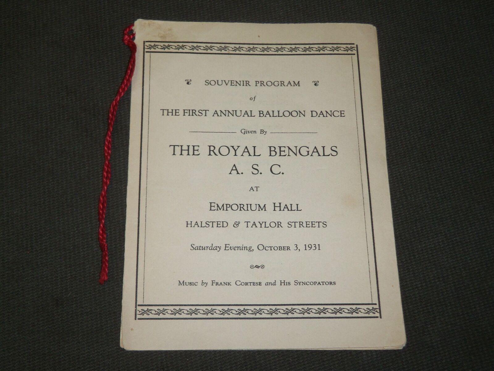 1931 OCTOBER 3 THE ROYAL BENGALS BALLOON DANCE PROGRAM - J 3638