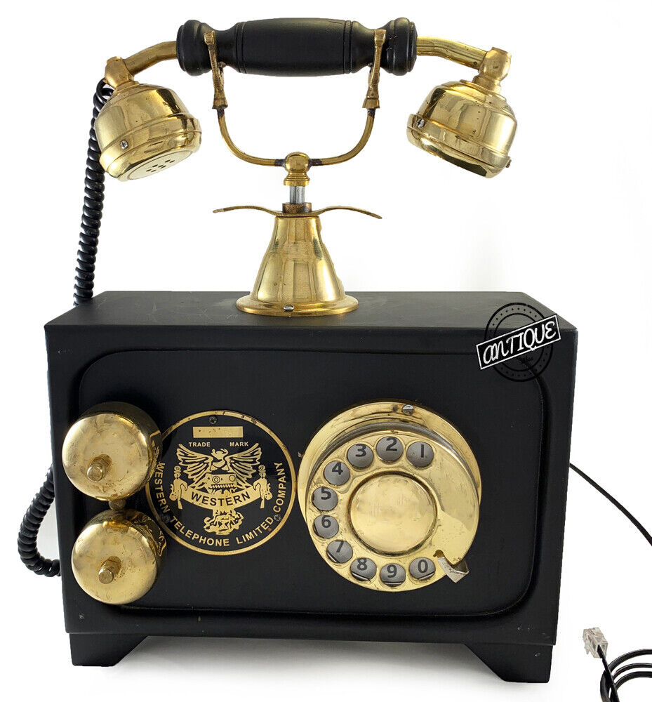 Beautiful Vintage Rotary Wooden Brass Antique Western Telephone Company Replica
