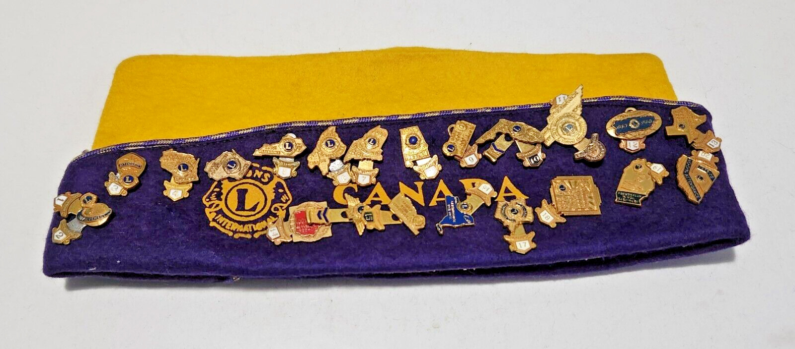 VINTAGE LIONS CLUB HAT WITH PINS LAPEL PIN LOT