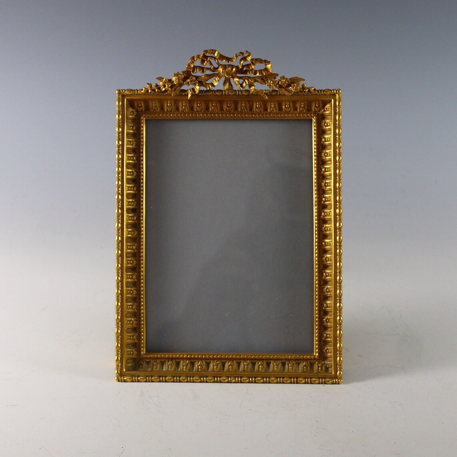 Antique French Dore Bronze Portrait Photo Frame, Bow Top Easel