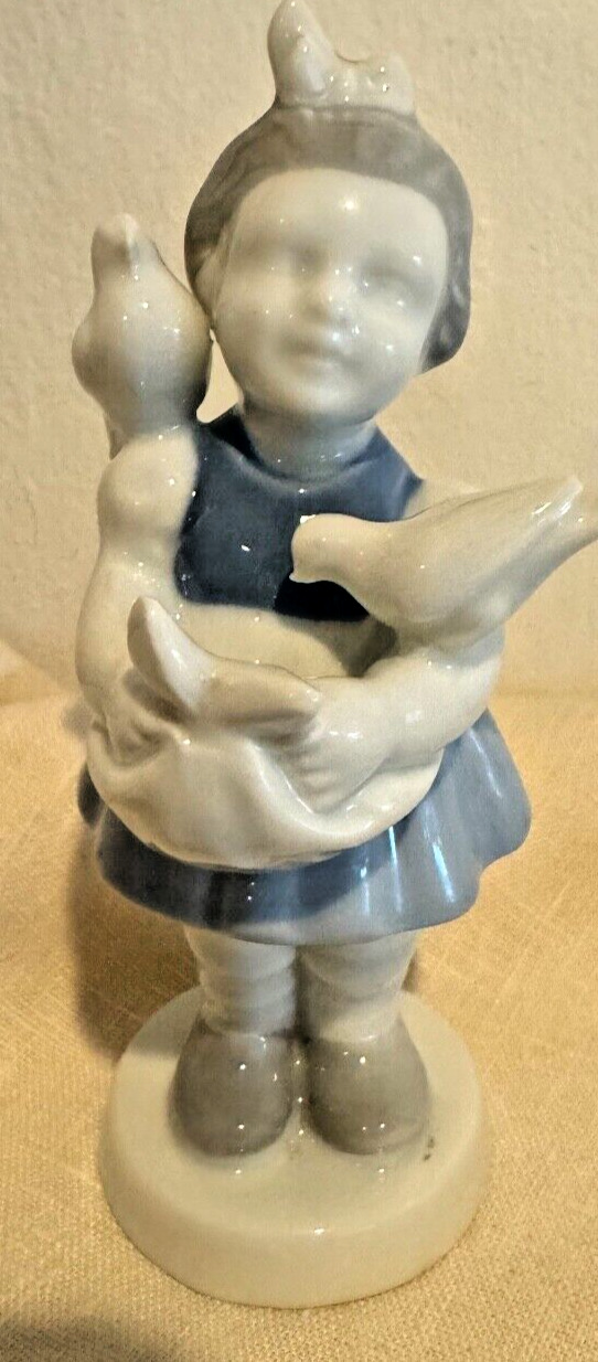 Vintage Gerold Porzellan Girl w Birds Porcelain Figurine Western Germany 5.75\