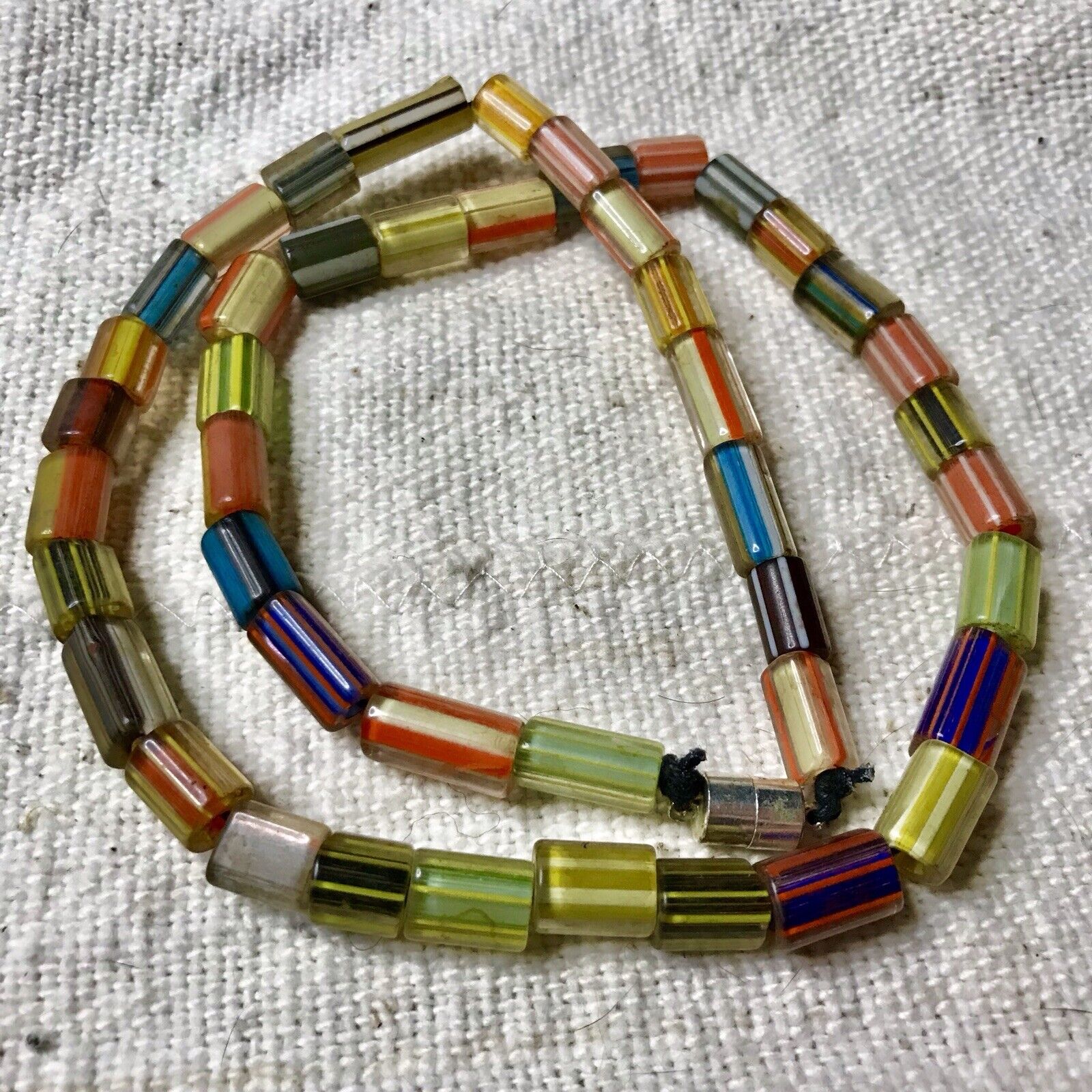 1920s Silk Road Region Candy Cane Striped Glass Bright Funky TRADE BEAD Necklace