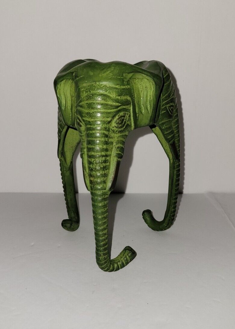 Vintage Brass Elephant Tripod Incense Burner Ashtray Green Unique 