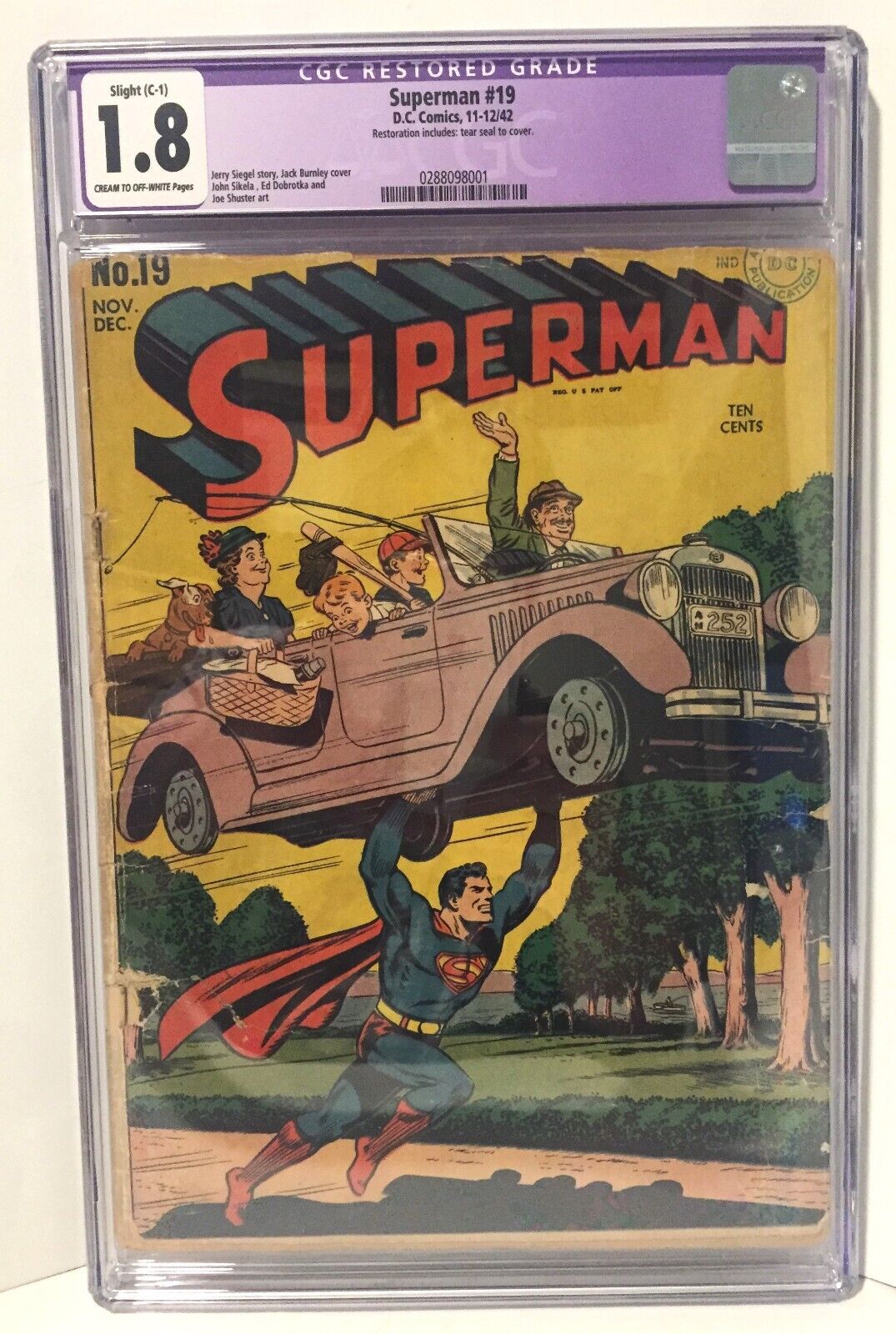 Superman #19  CGC 1.8 Restored   DC 1942  Early Golden Age