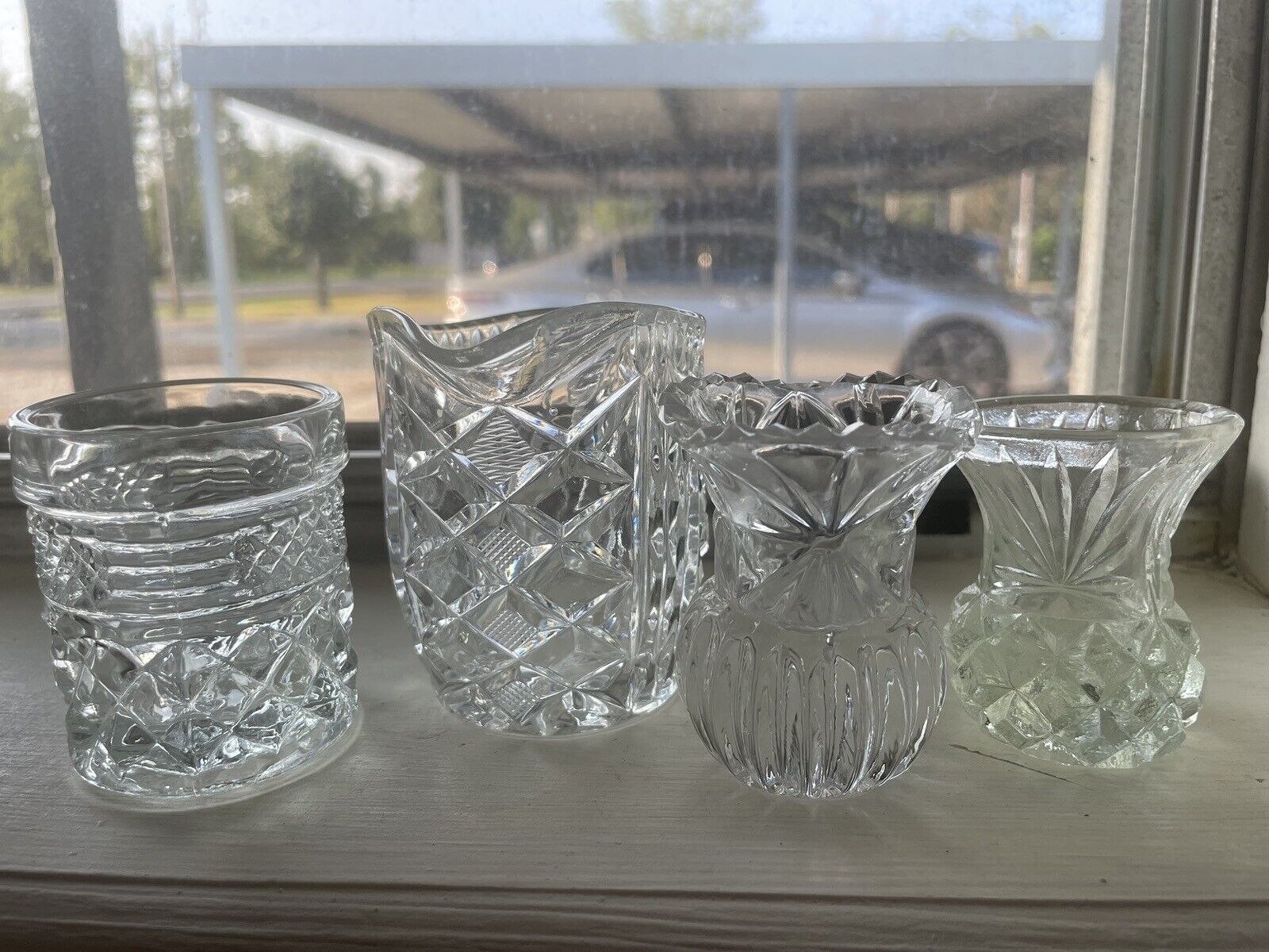 Vintage Wexford (Criss-Cross & Vertical) Clear Glass Candle, Creamer, Holders