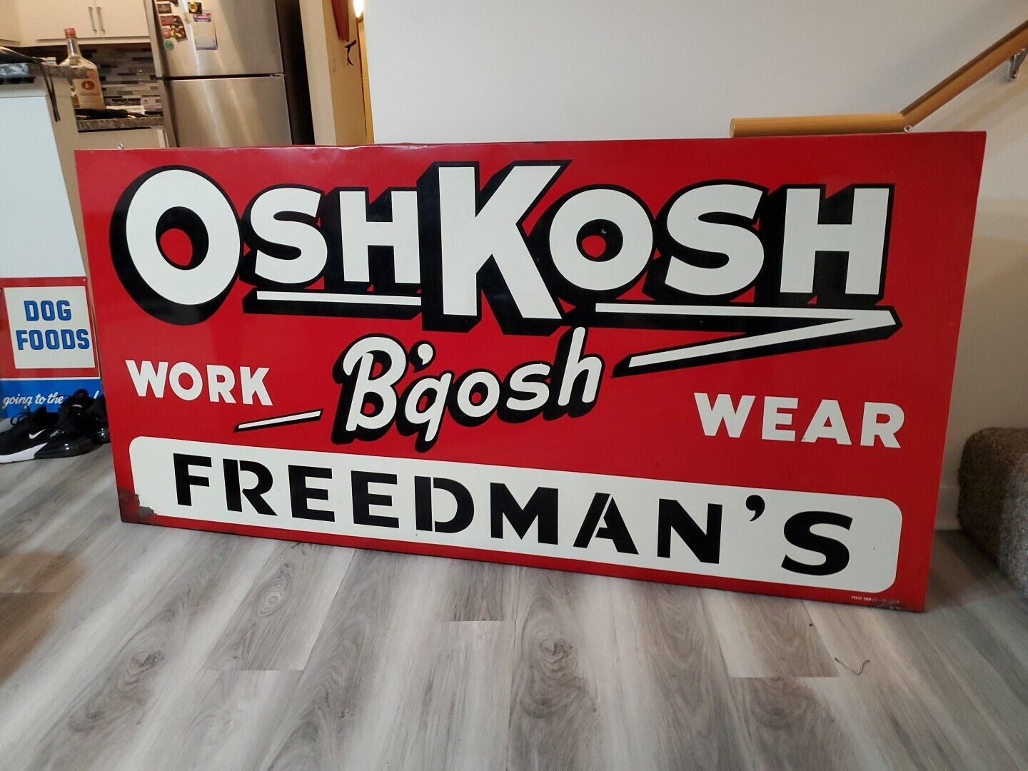 c.1950s Original Vintage OshKosh B'gosh Sign Metal Work Wear Freedmans Overalls