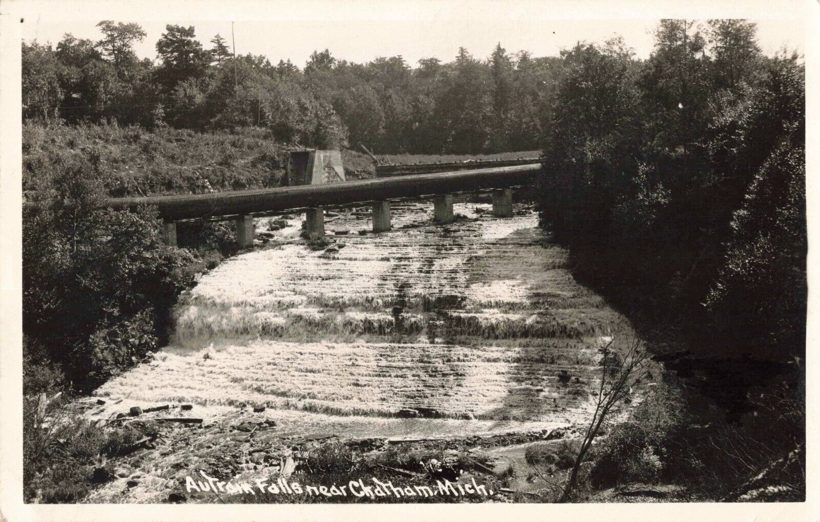 Au Train Falls Near Chatham Michigan MI River 1946 Real Photo RPPC