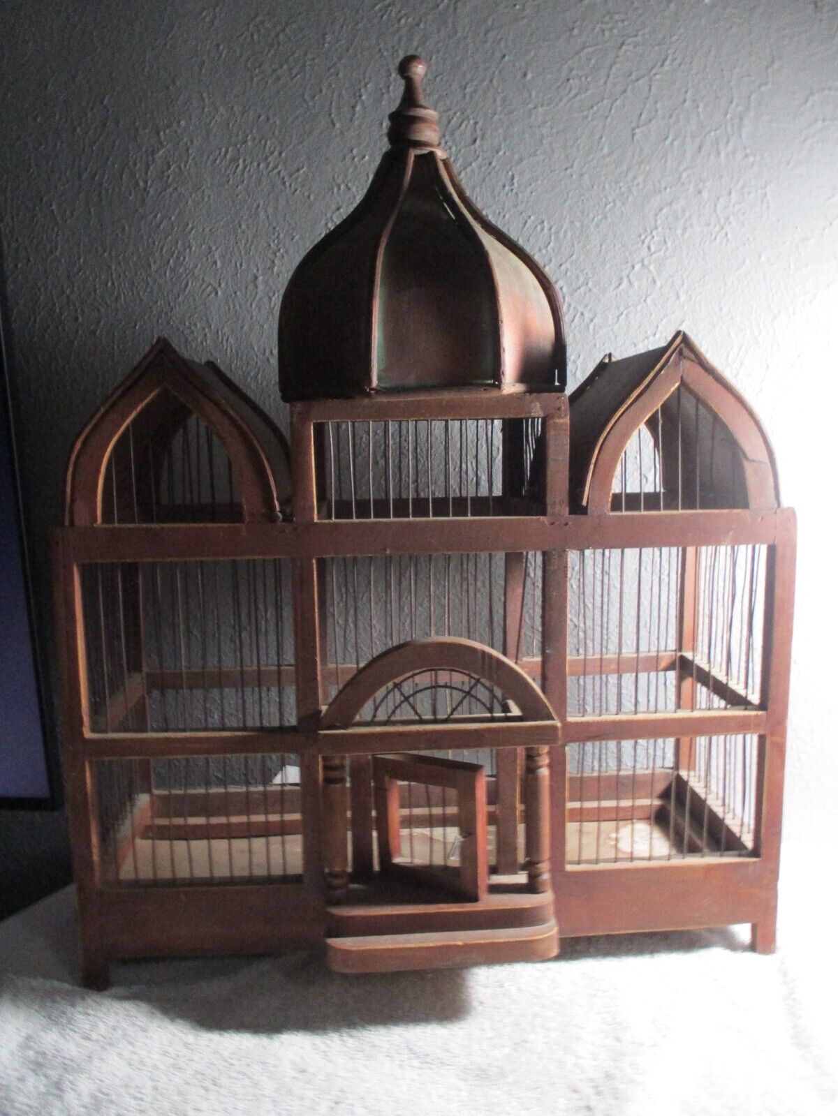 Victorian Style Dome Bird Cage Wood & Wire X-LARGE Vintage Antique