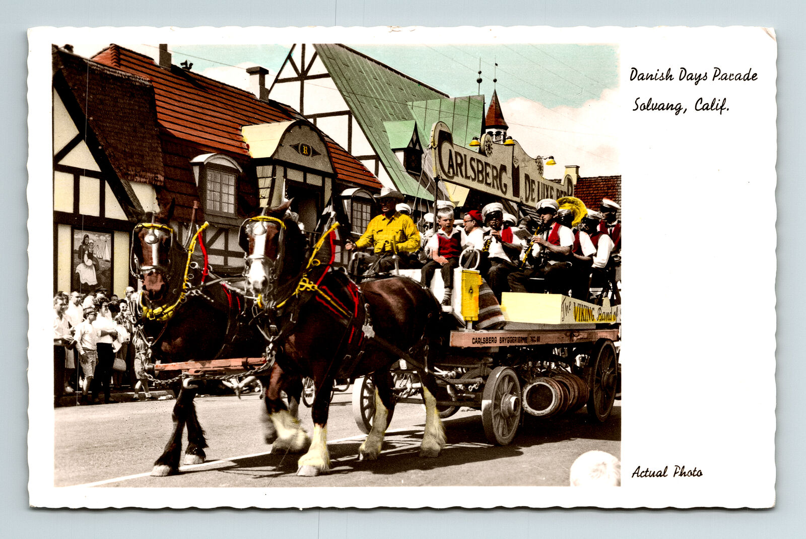 RPPC Postcard Solvang CA California Danish Days Parade Viking Band Horses