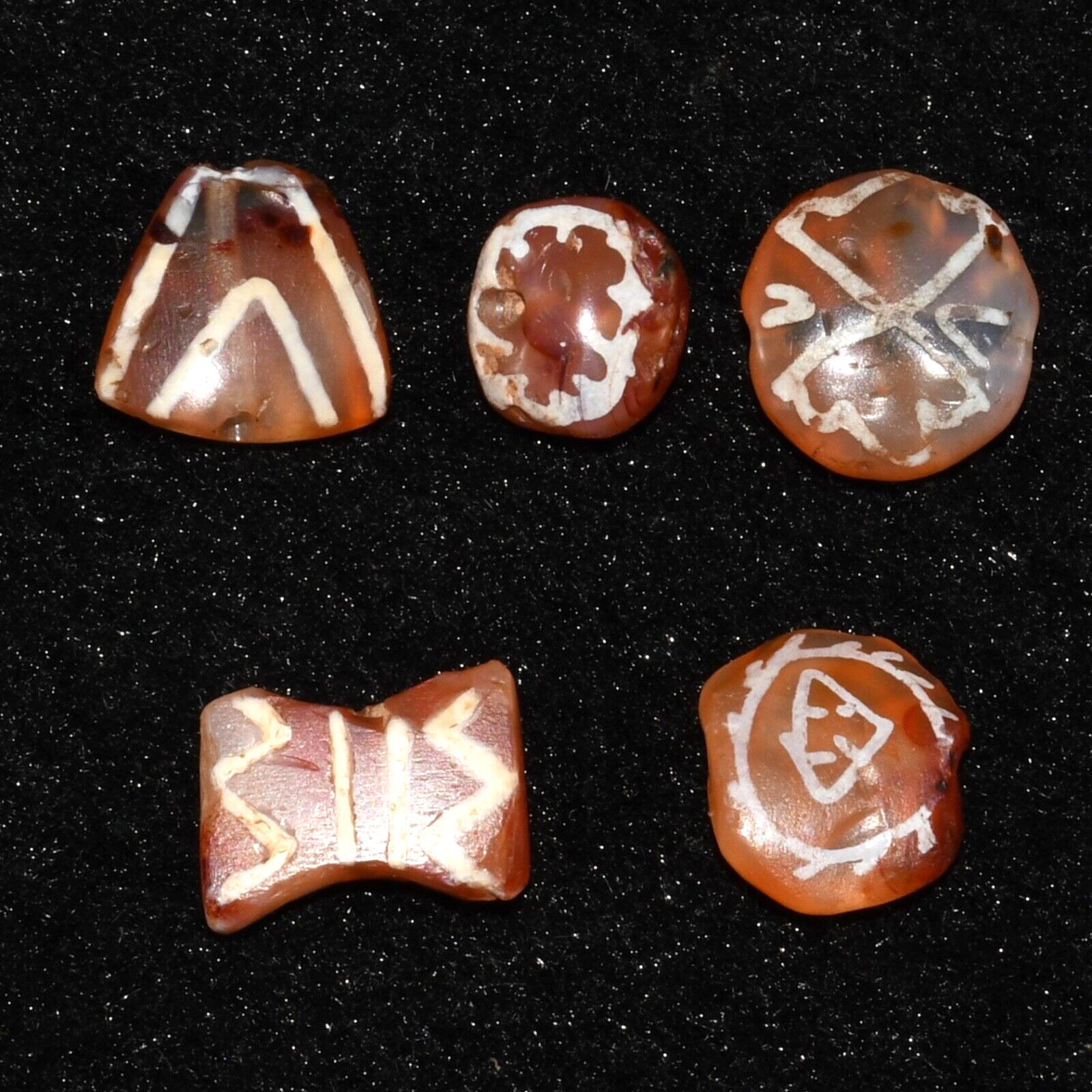 5 Genuine Ancient Pyu Culture Etched Carnelian Bead in Good Condition