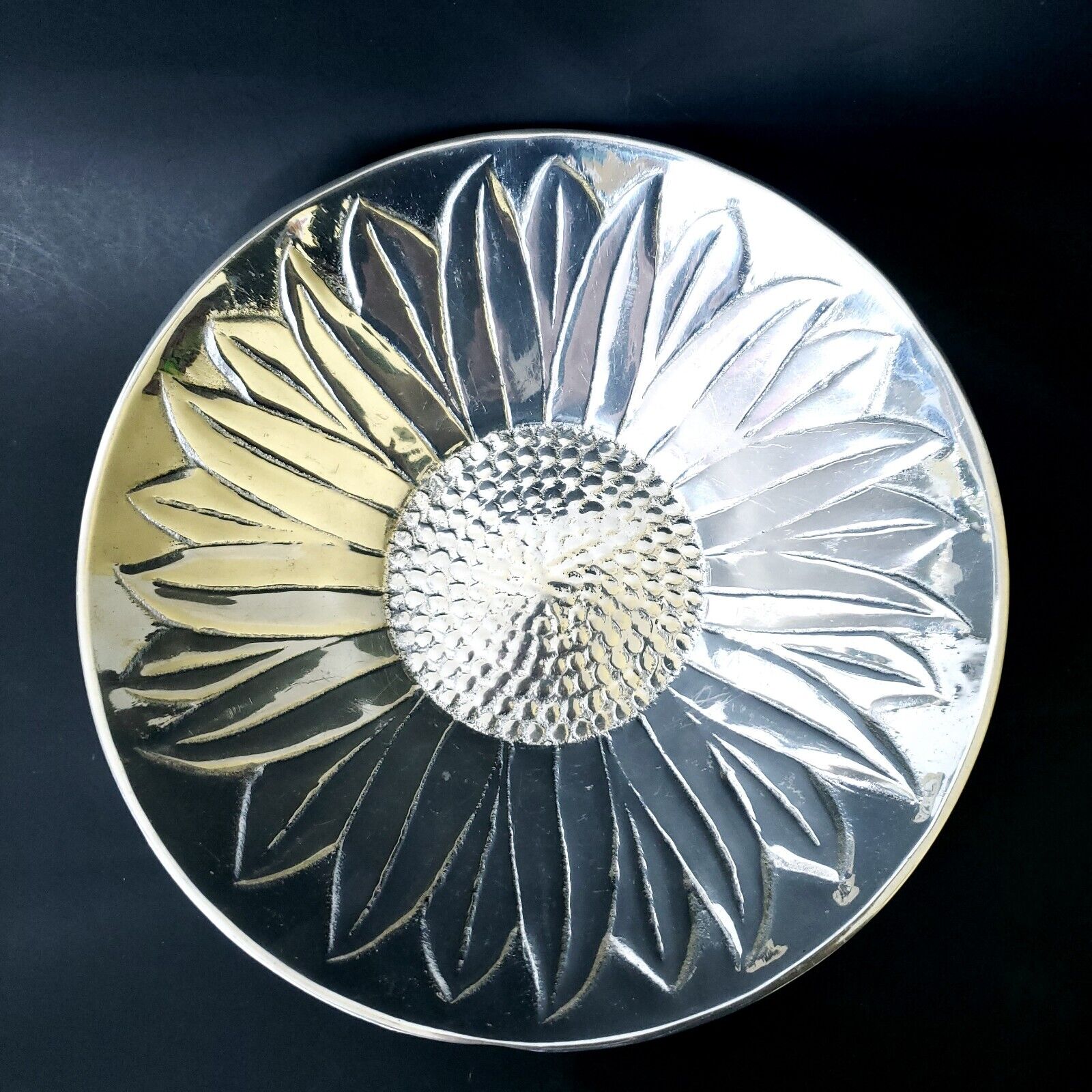 Pewter  Vintage Sunflower nut/candy dish  Bowl 10\