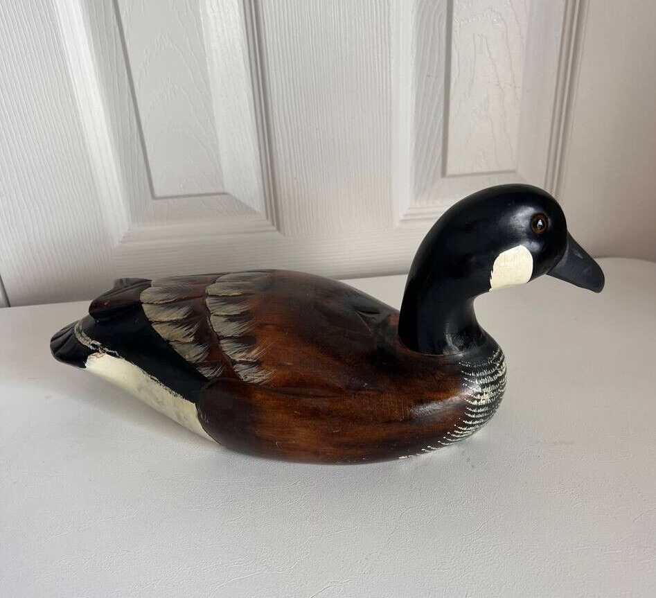 Vintage Wooden Duck Figurine Decoy 13.5 in