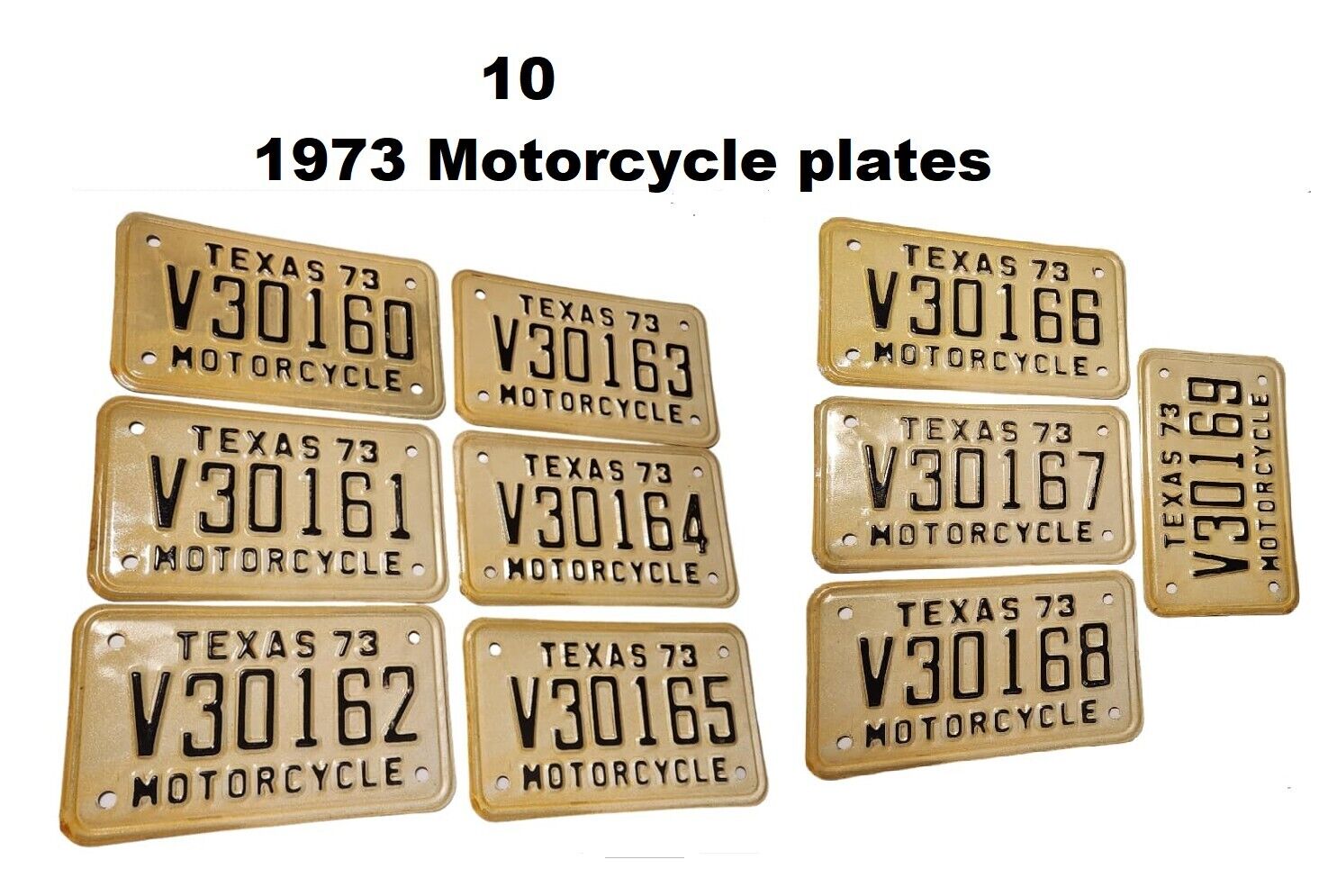 1973 TX TEXAS Motorcycle License Plate Black NOS Harley Bike cycle 73 LOT of 10