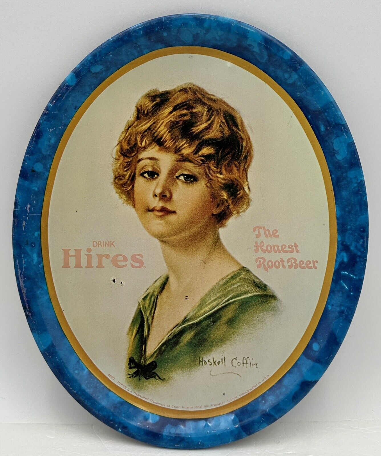 Vintage Hires Honest Root Beer Lady Oval Tin Tray William Haskell Coffin 4050