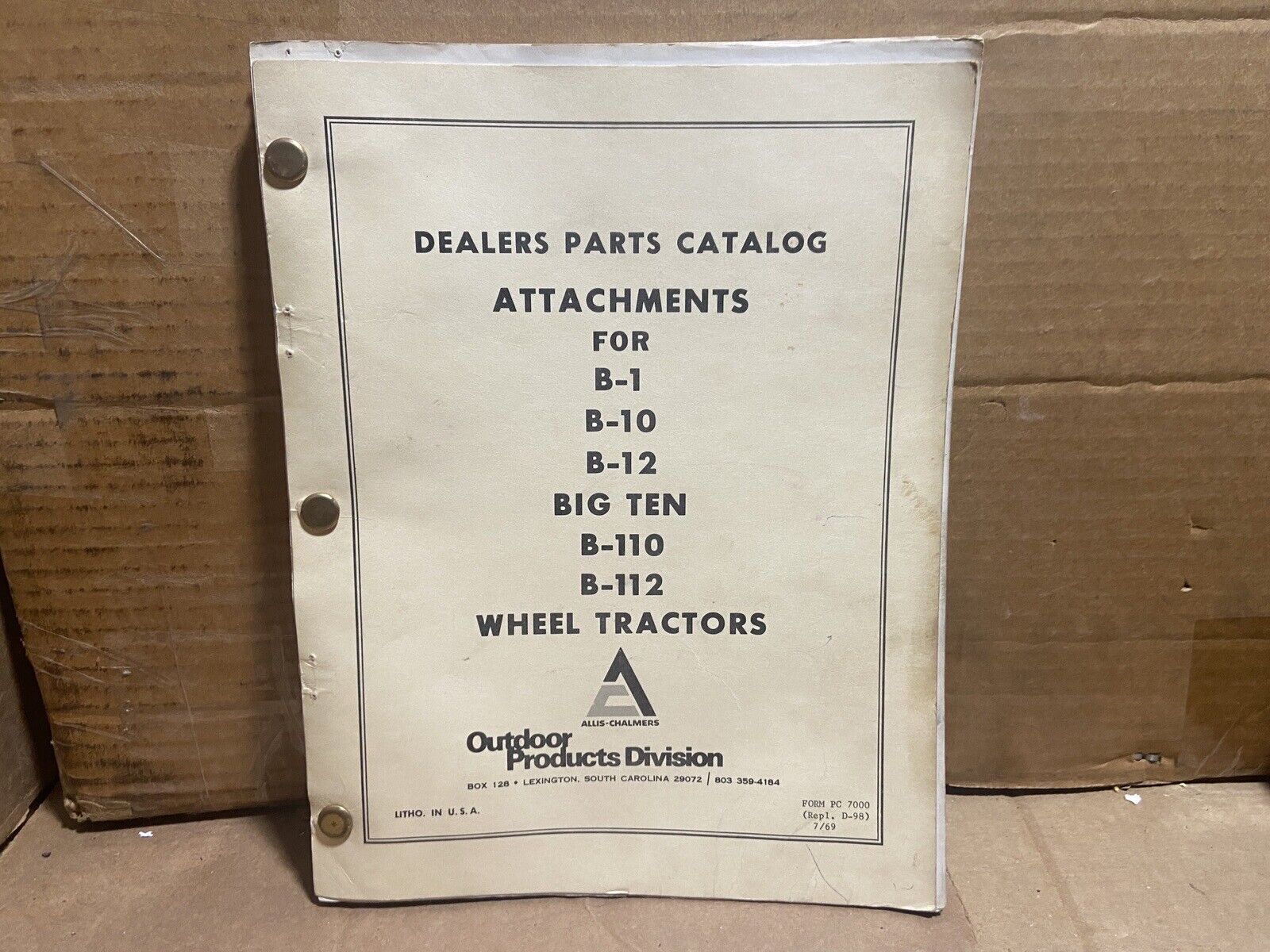 Allis Chalmers Parts Catalog for Attachments -- B1 B10 B12 Big Ten Tractors 1969
