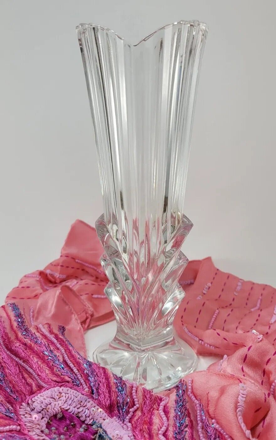 Vintage Crystal Vase Art Deco Inspired with Heart Shape at Top with Square Base