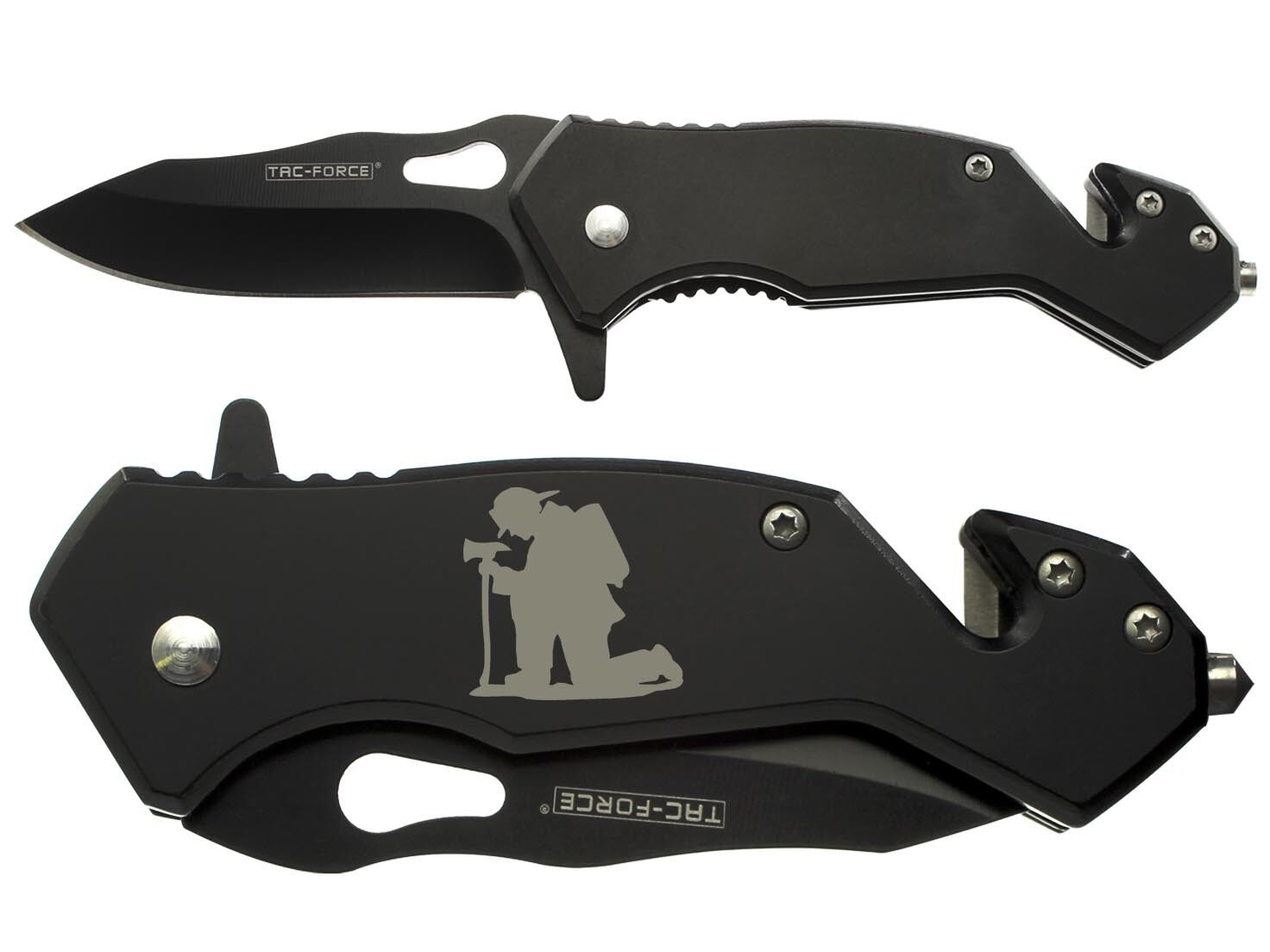 Rescue Knife 6.5'' Glass Breaker Cutter Tac-Force Black Fireman's Prayer