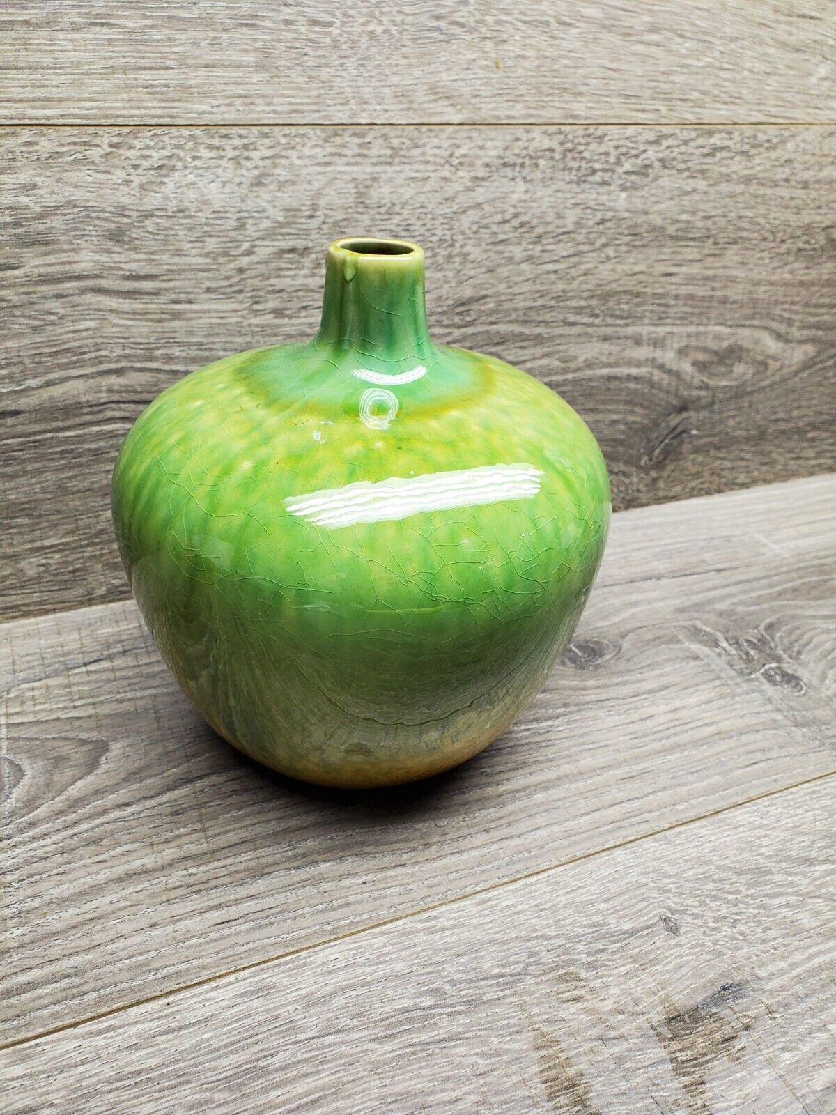 Vtg Green Ceramic Gourd Vase