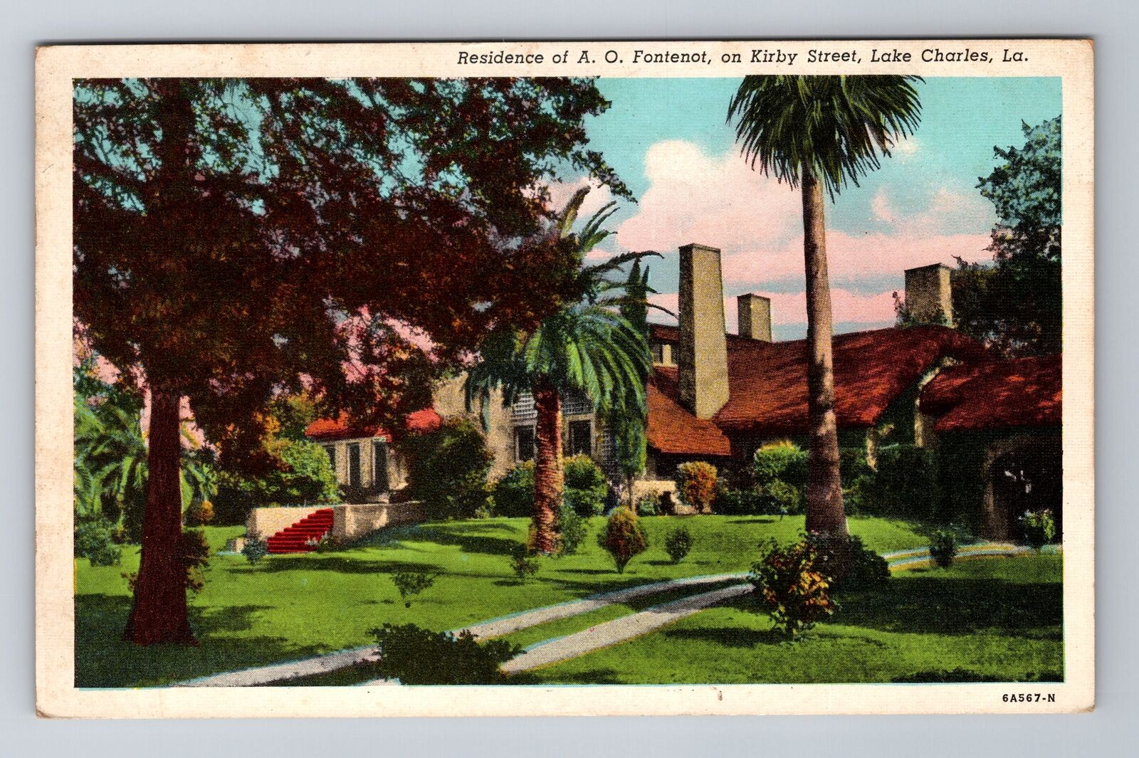 Lake Charles LA-Louisiana, Residence Of A O Fontenot, Vintage c1944 Postcard