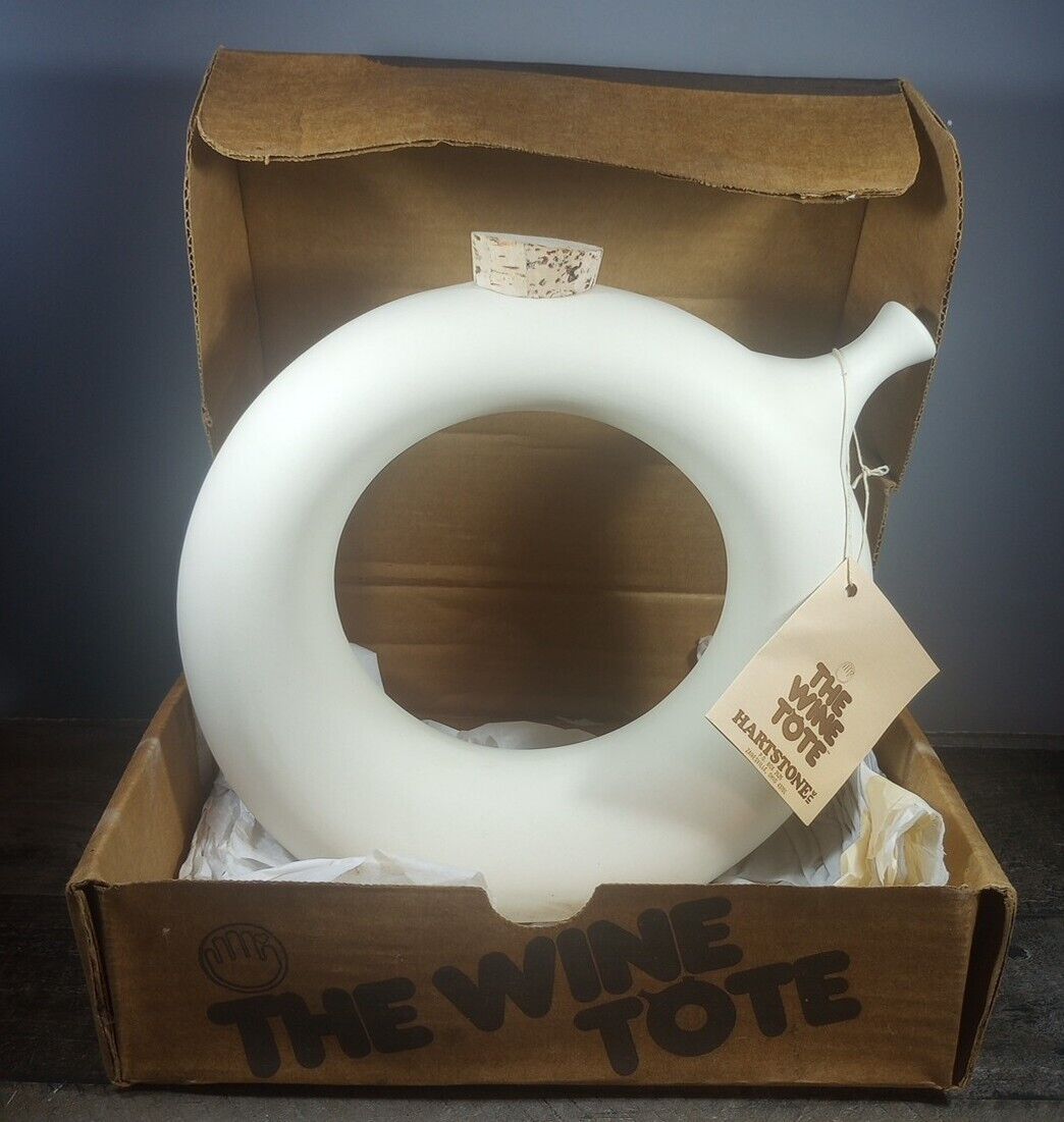 The Wine Tote Hartstone Ceramic Donut Hole Decanter Signed W/ Cork Original Box