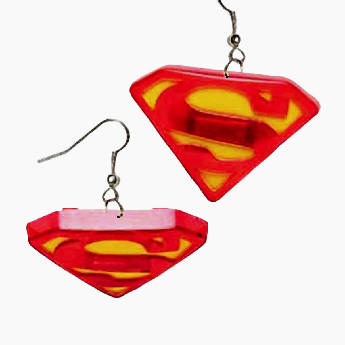 HUGE Funky SUPERMAN SHIELD EARRINGS Superhero Character Novelty Costume Jewelry
