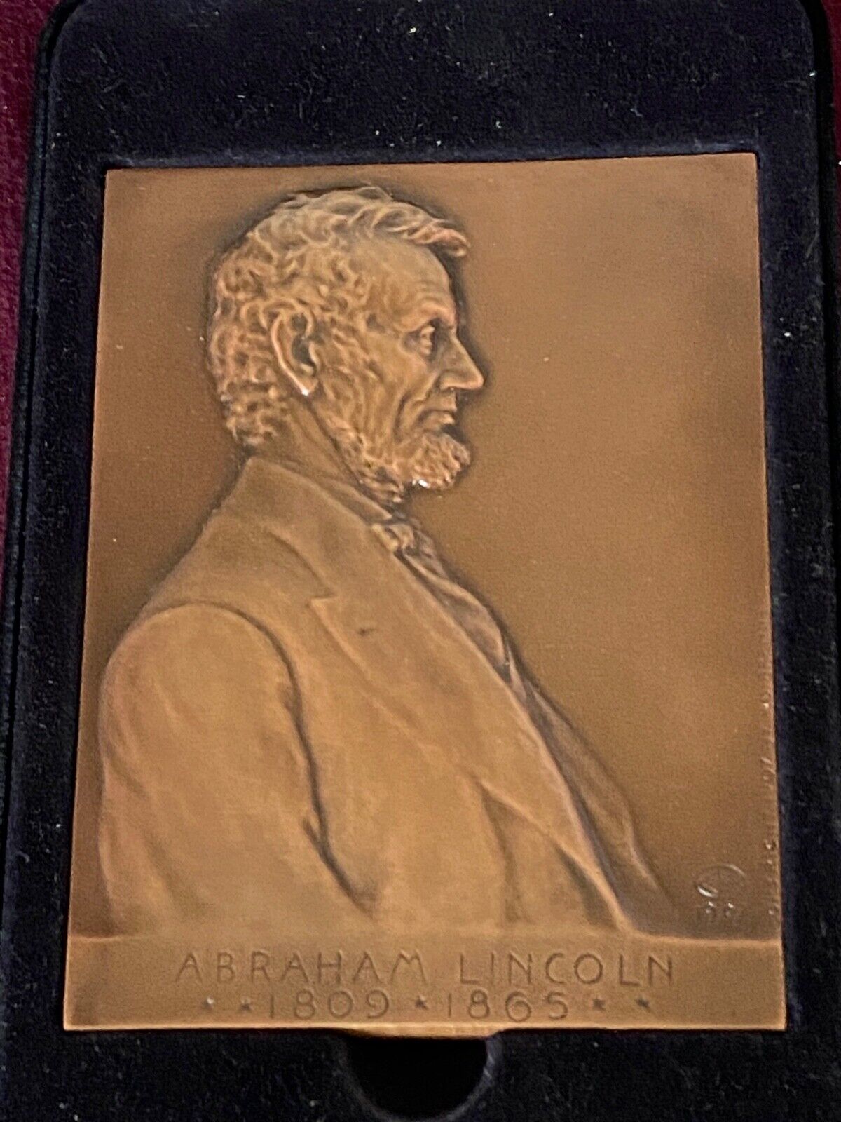 RARE 2 sided Bronze Plaque with case - Victor David Brenner - Abe Lincoln - WOW