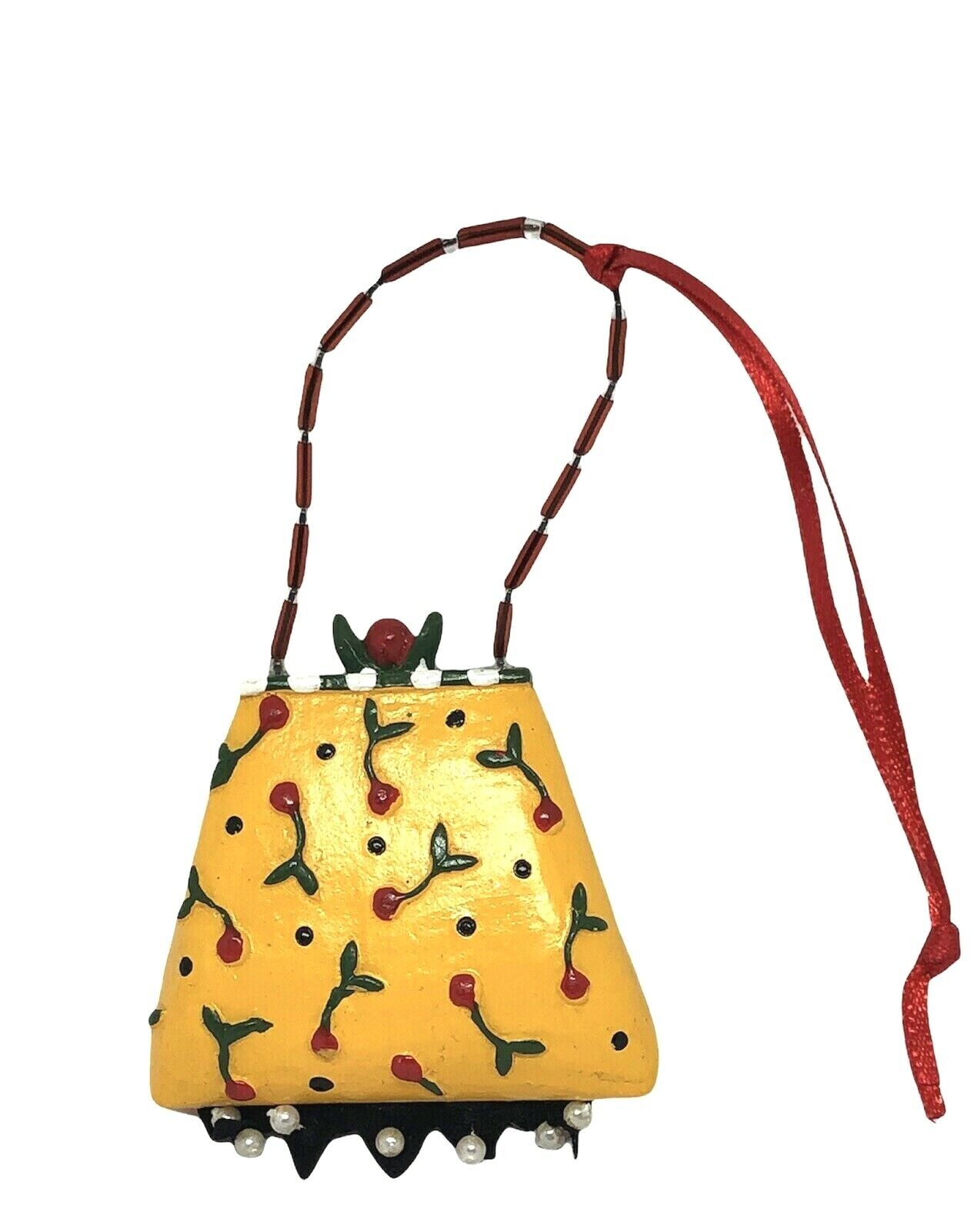 Lollysticks Beaded Purse Yellow Cherry  Ornament Kim Bowles 4