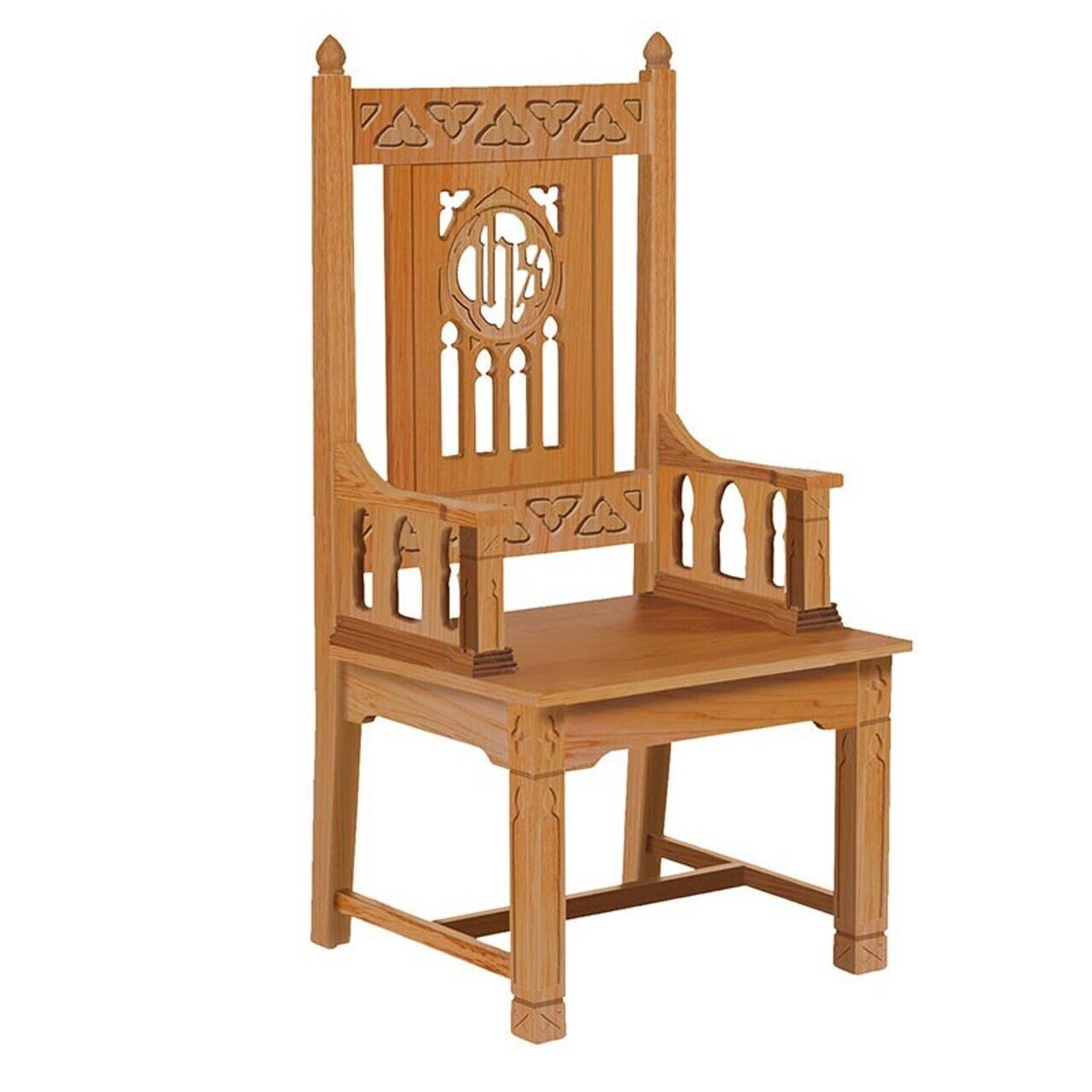 Florentine Medium Oak IHS Design Hardwood Celebrant Chair for Church Use 48 In