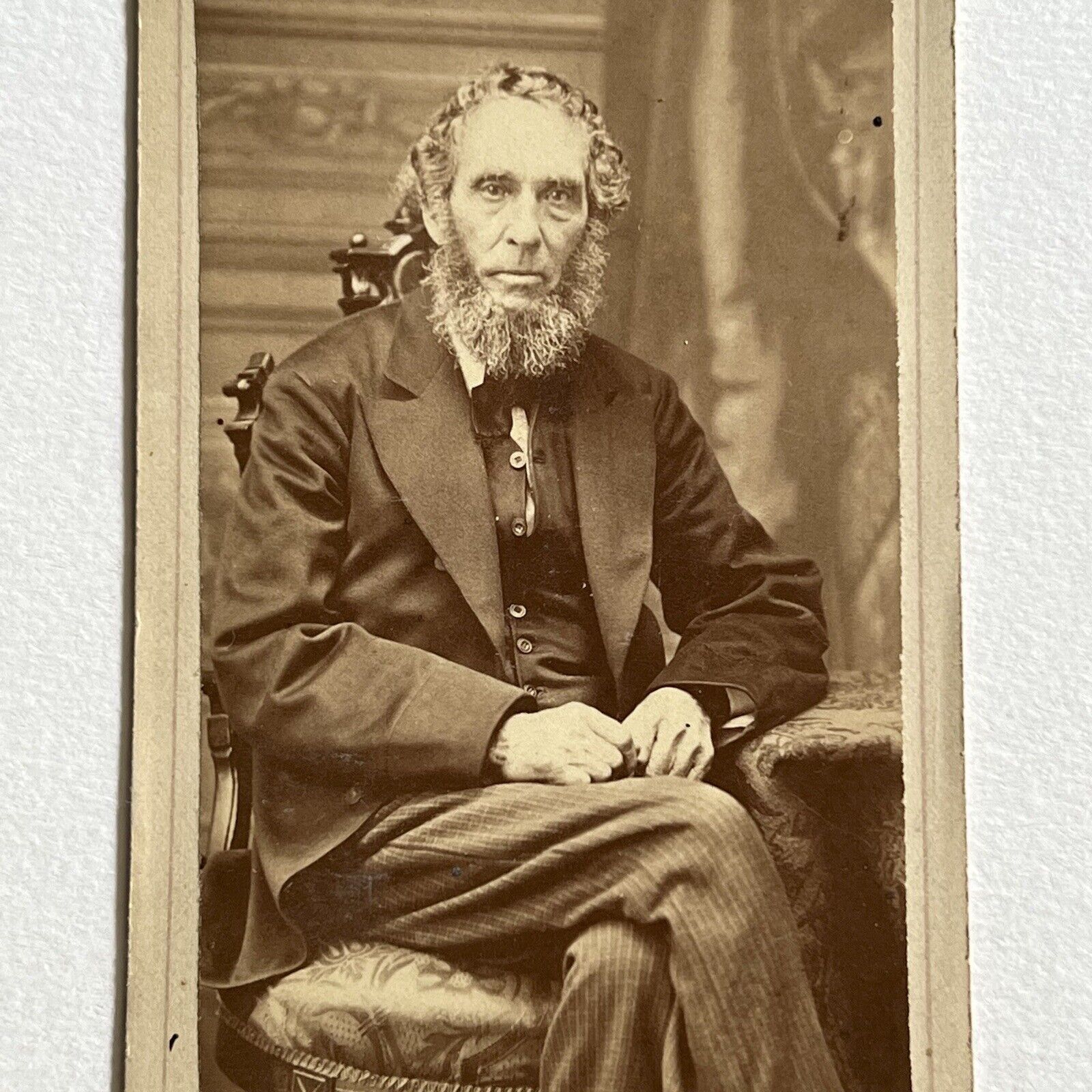 Antique CDV Photograph Charming Interesting Mature Man Beard Boston NY
