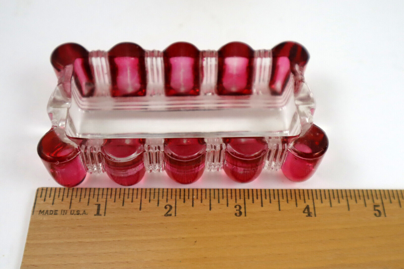Vtg Cranberry Flashed Ashtray Art Glass Red & Clear Rectangle