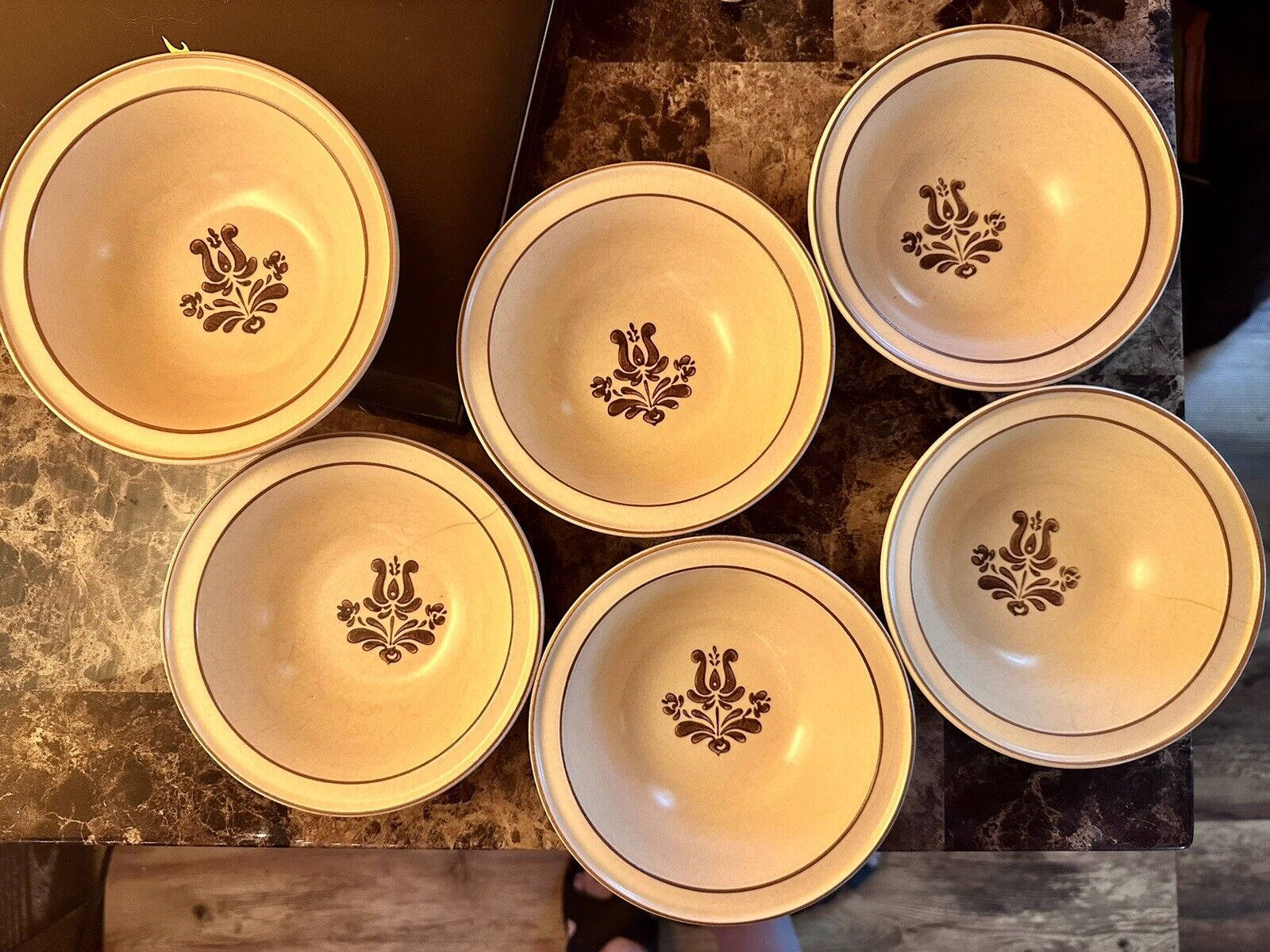 Set Of 6 Pfaltzgraff Brown Village Dessert Berry Bowls Soup Cereal Bowl 6” Stone