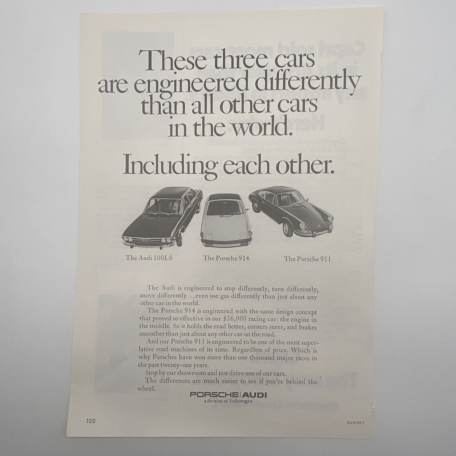 1971 Porsche Audi Vintage Full Page Original Print Ad