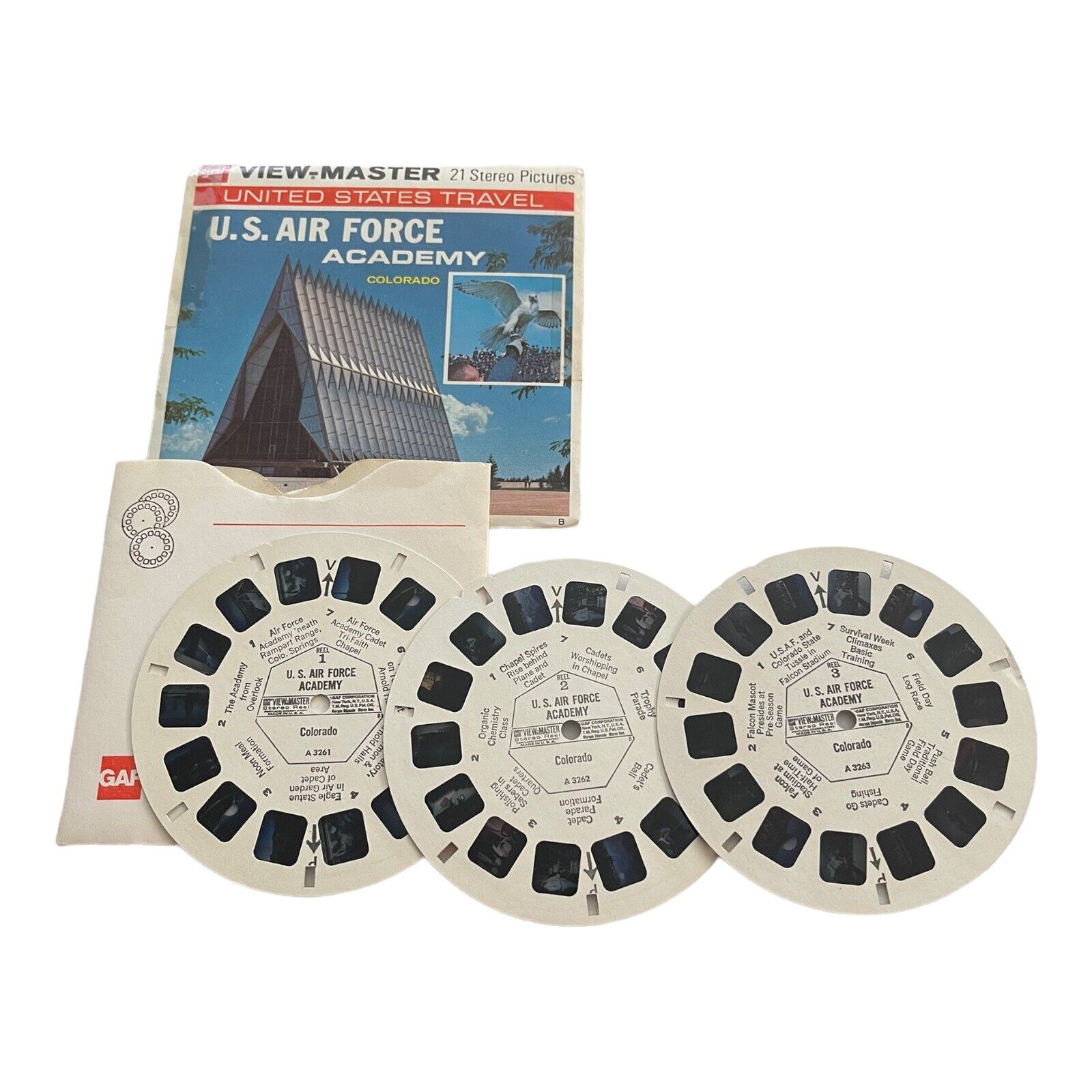 Gaf View-Master A326 US Air Force Academy Colorado US Travel Reels Packet