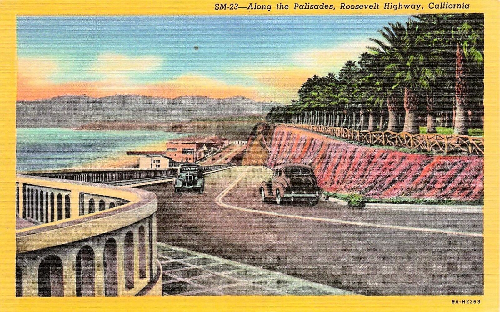 Palisades Los Angeles Pacific  Coast Highway CA California Vtg Postcard E32