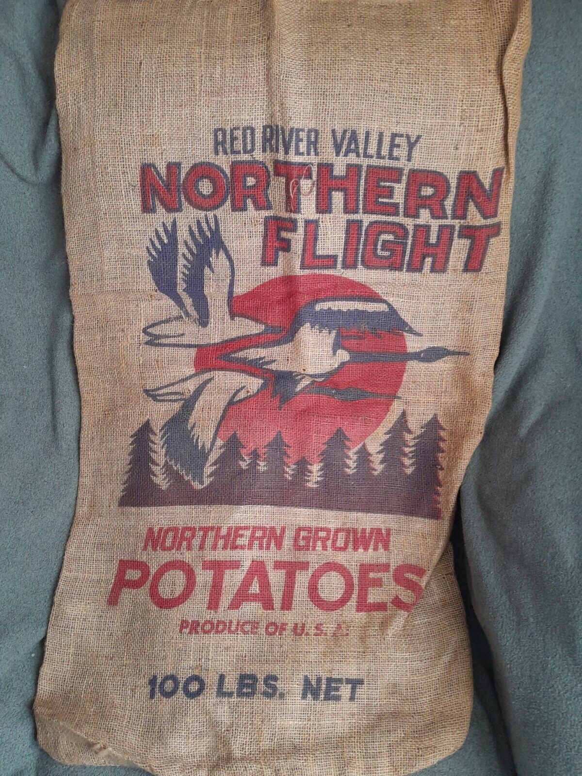 Vintage Northern Flight Burlap 100lb Potato Sack Geese In Flight Canada Goose 